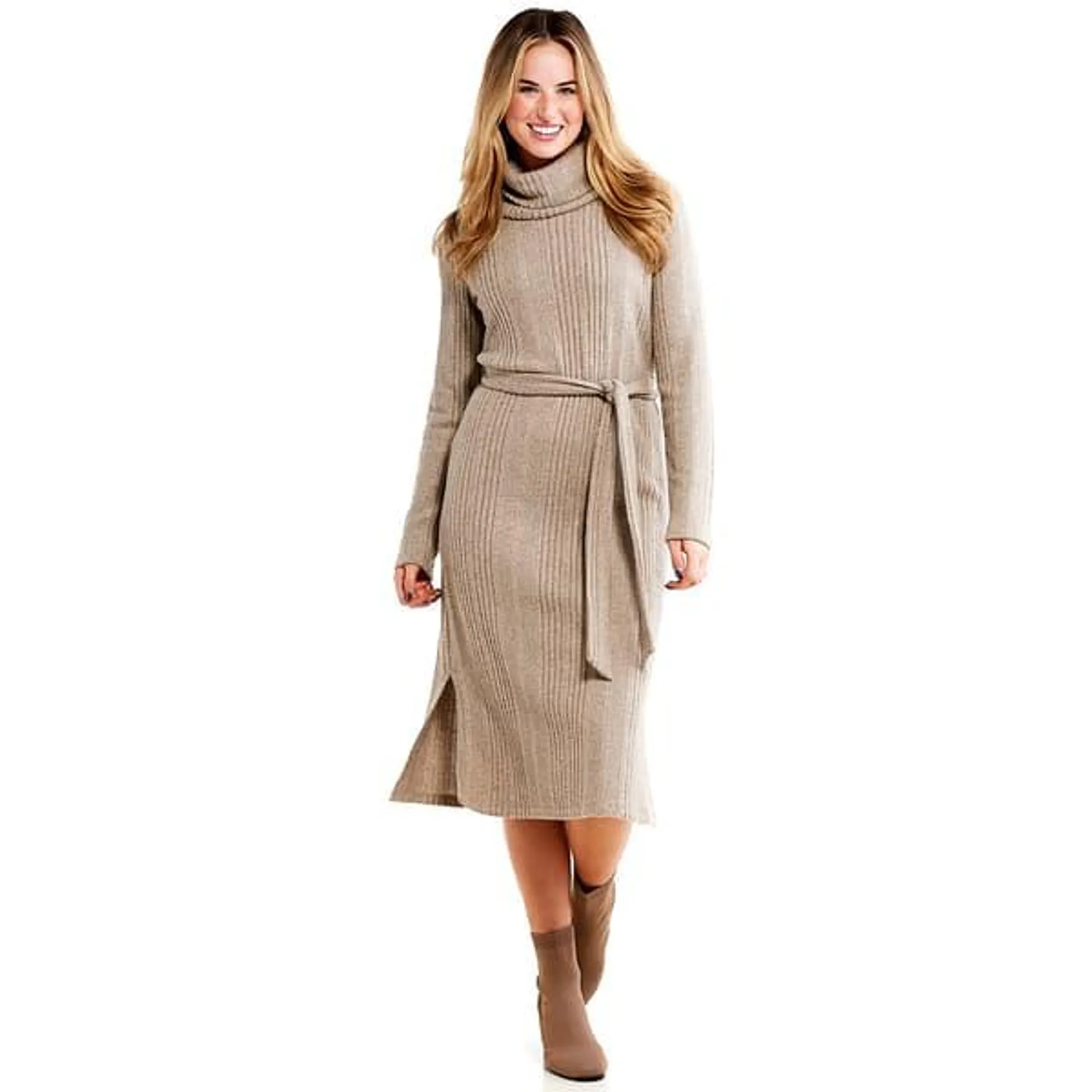 Womens Harper 241 Long Sleeve Rib-Knit Cowl Neck Dress