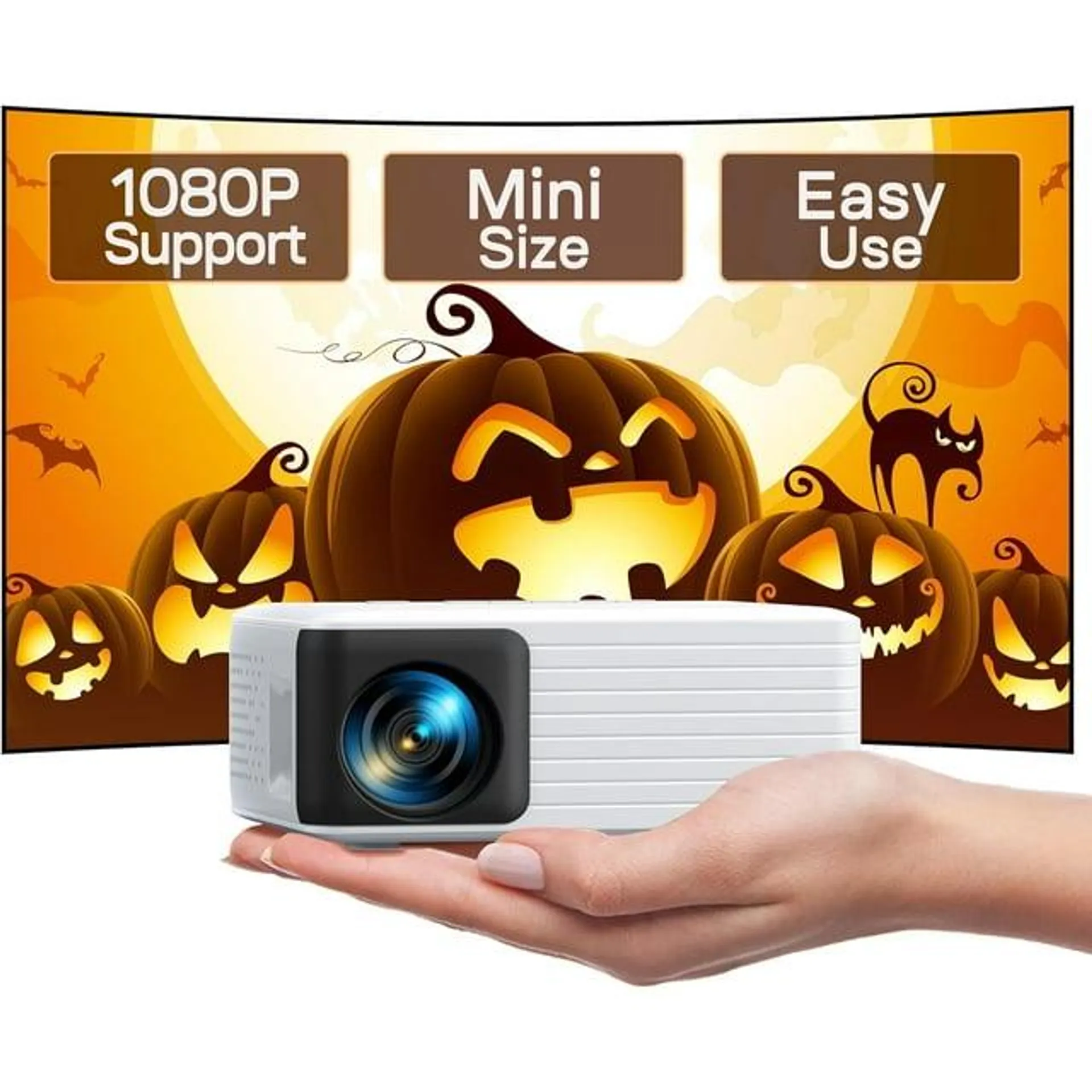 YT Mini Projector with WiFi & Bluetooth, Full HD 1080P Support, LCD, White, 1 Pack