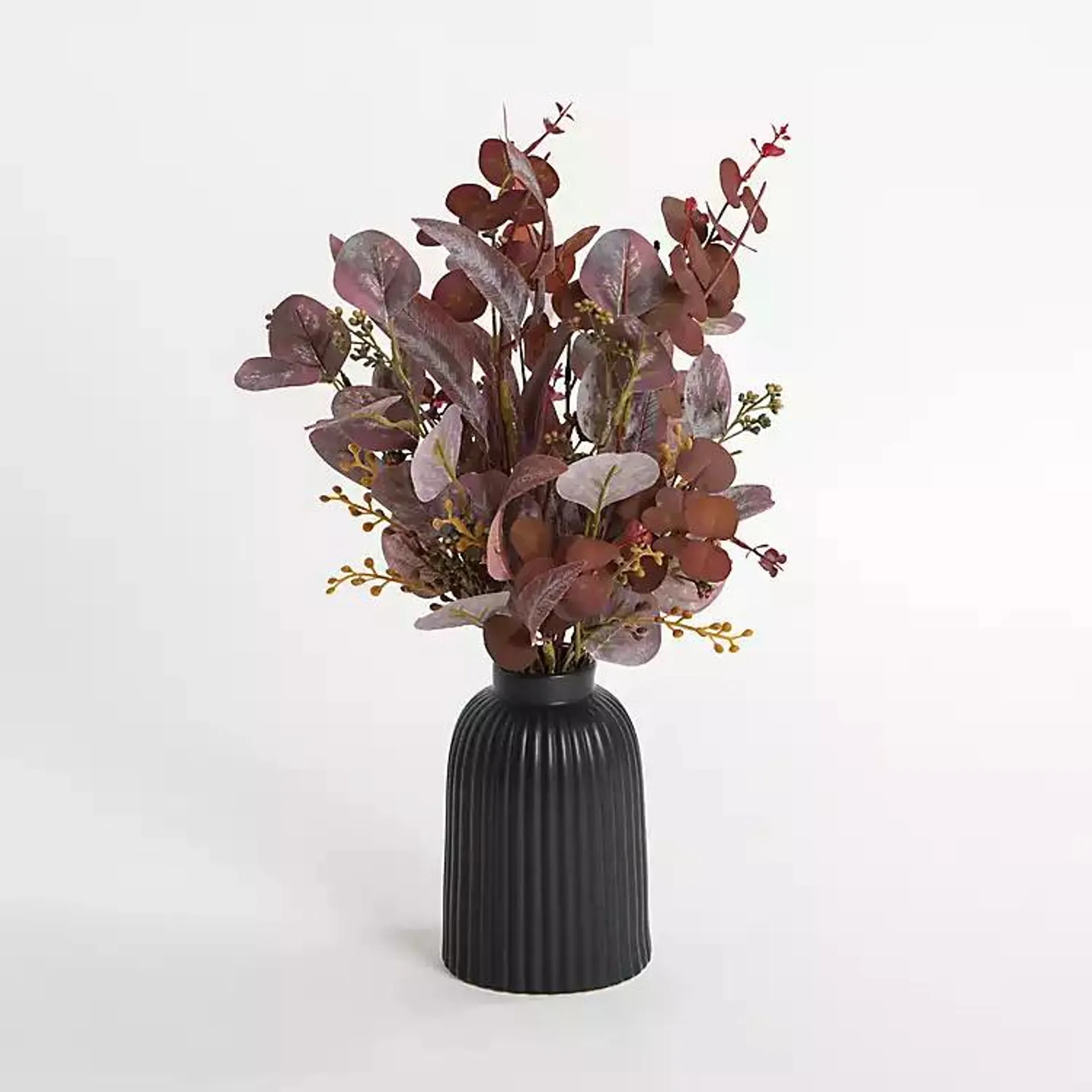 Wine Seeded Eucalyptus Arrangement in Ribbed Vase