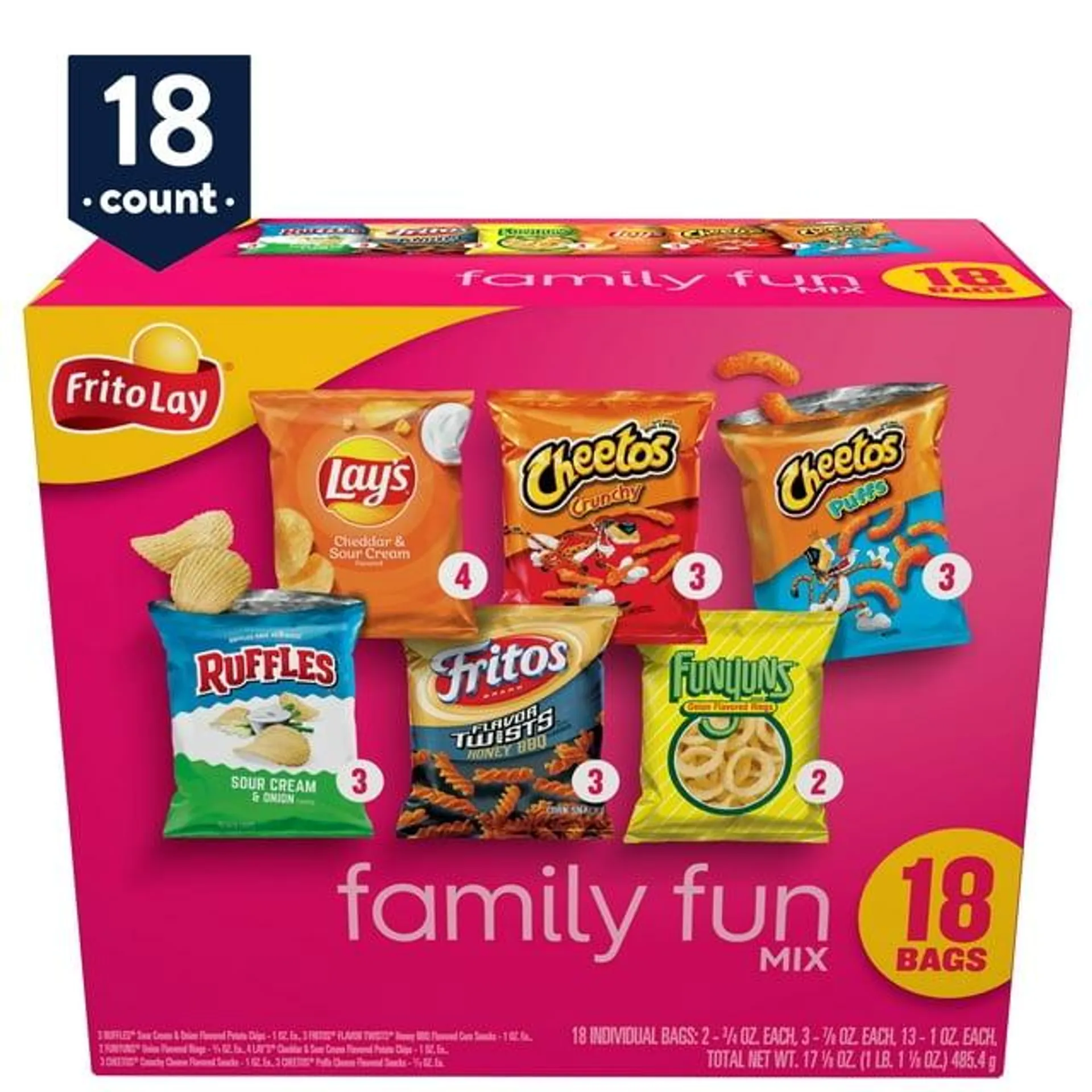 Frito Lay Family Fun Mix Chips Variety Pack, 18 Count