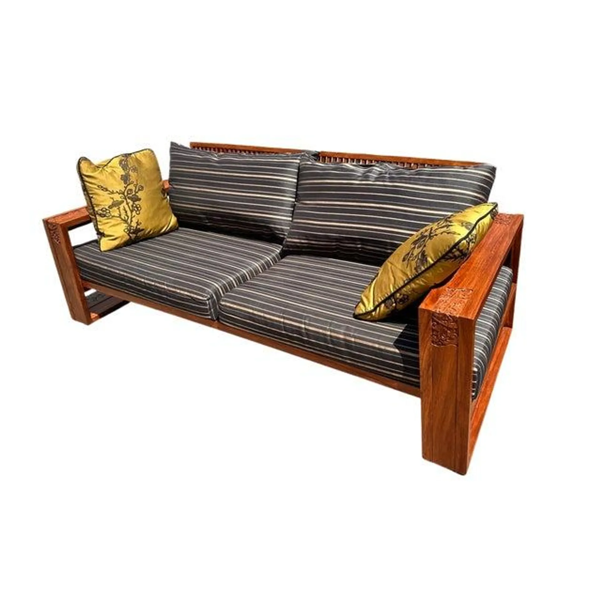 Contemporary Asian Inspired Wood & Silk Custom Sofa