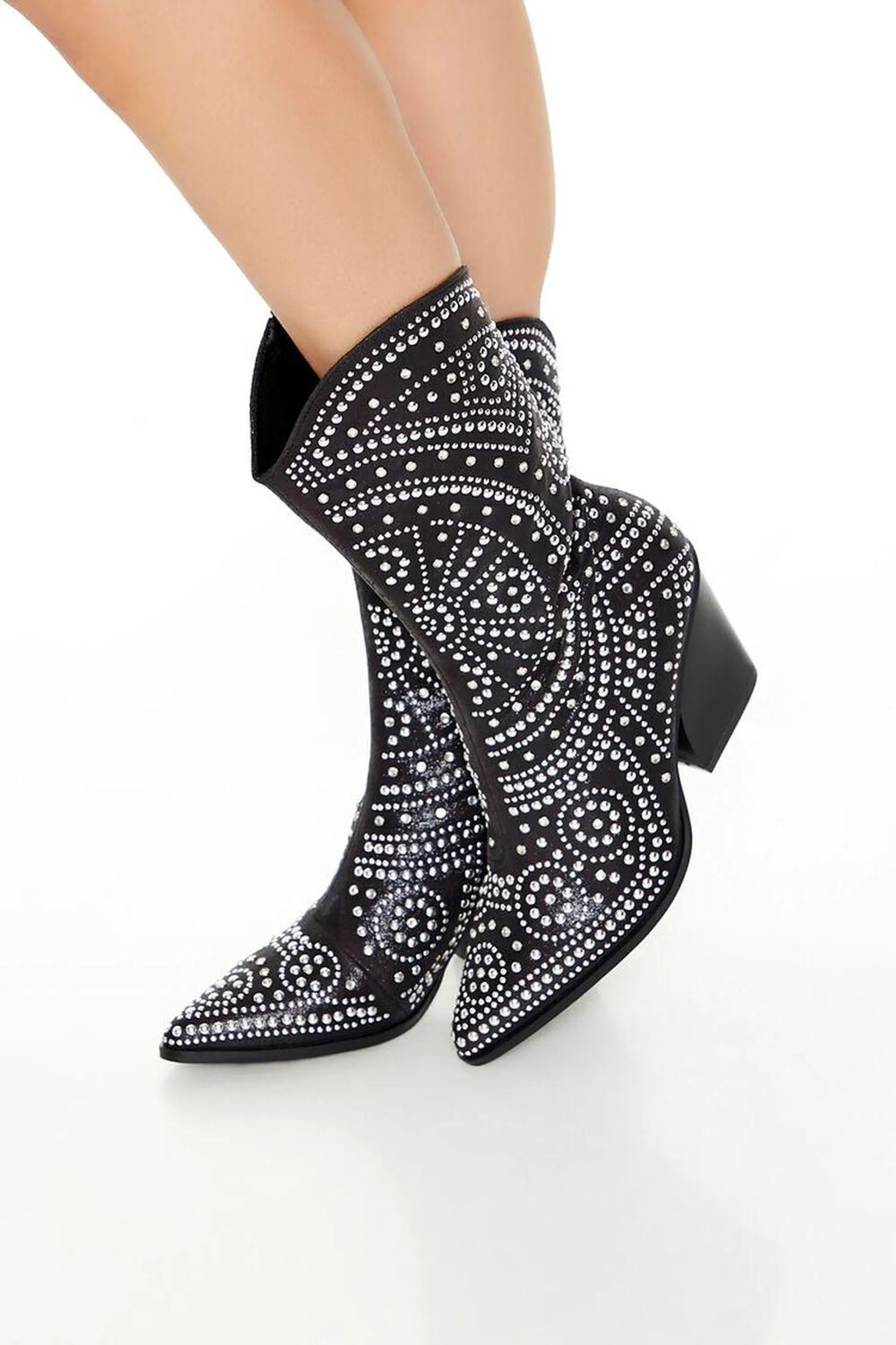 Studded Faux Leather Cowboy Boots