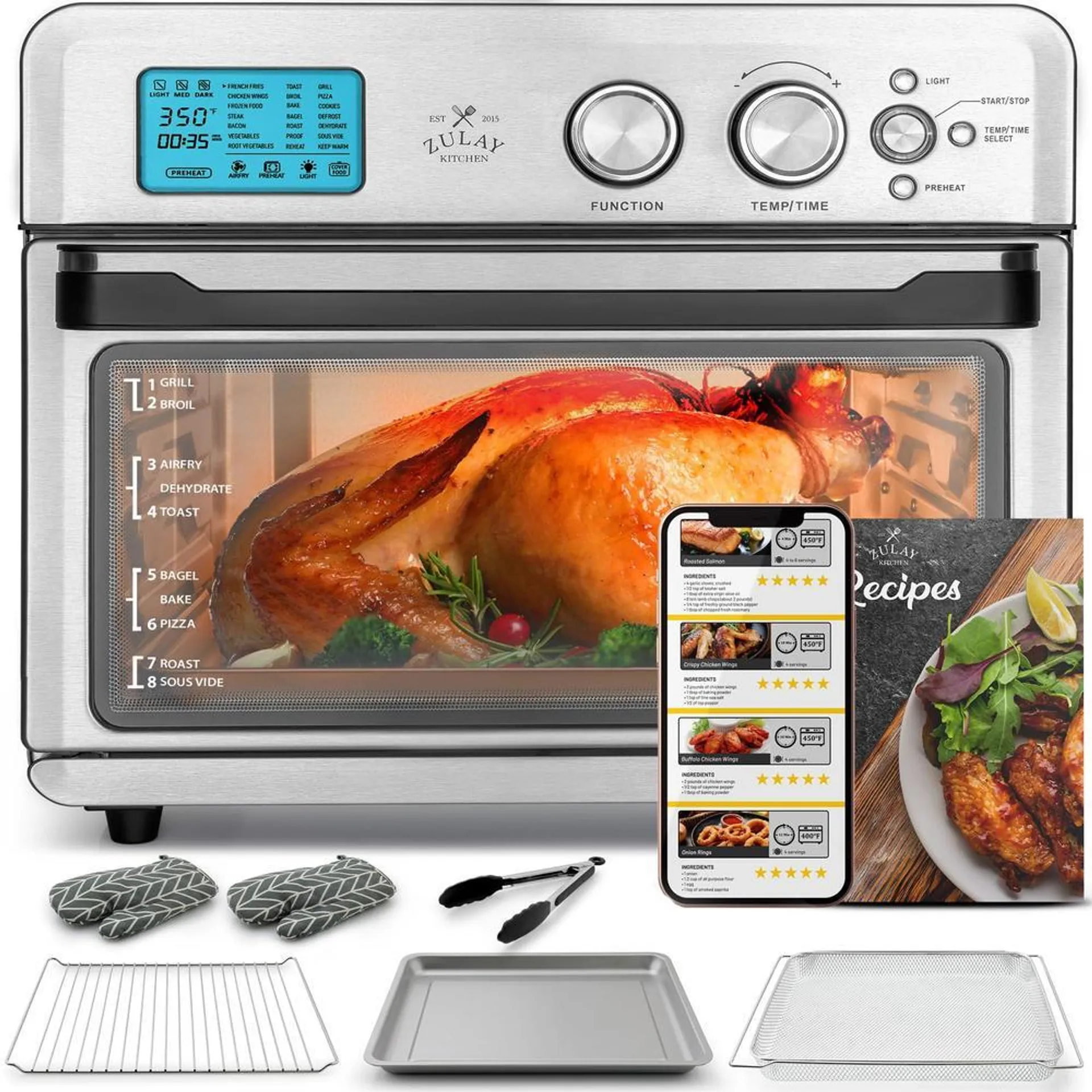 Zulay Kitchen zulay airfryer toaster oven - large toaster oven countertop - smart air fryer oven with 21 functions - 26.4qt capacity stainl