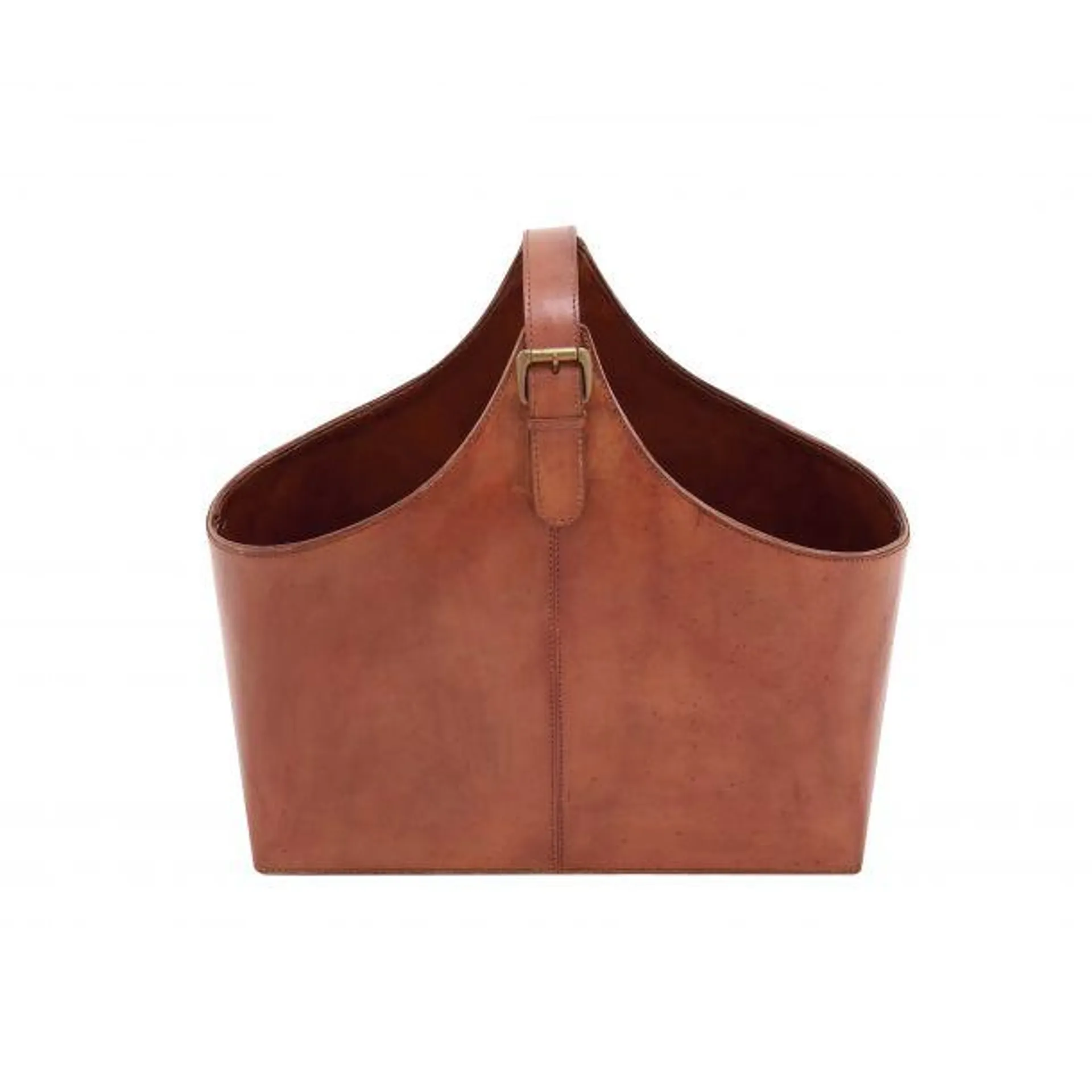 Marisol + Daisy Rustic 14" Leather Box Magazine Holder with Detail Stitching and Curved Handles - Brown