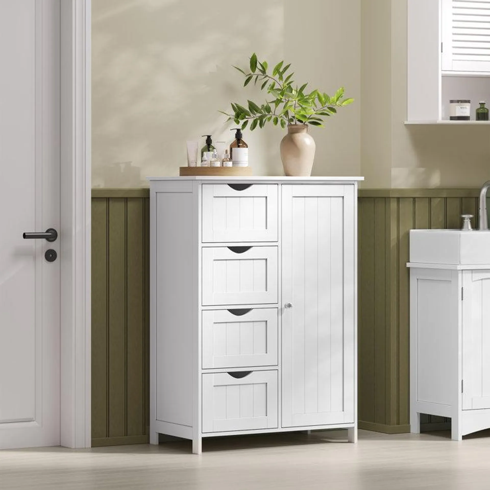 Manhattan Bathroom Floor Storage Cabinet, Bathroom Cabinet Freestanding, with 4 Drawers, Adjustable Shelf