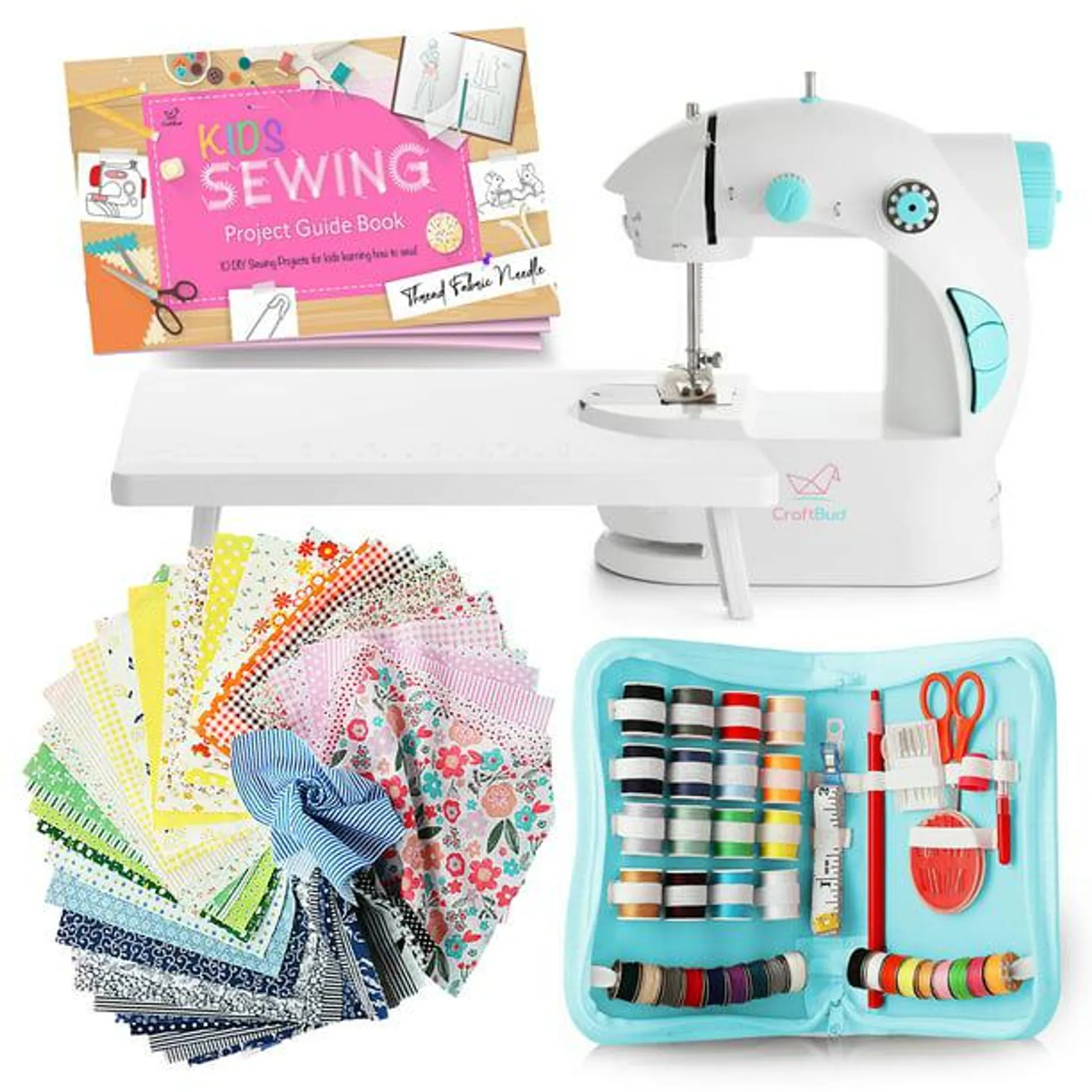 CraftBud Portable Mini Sewing Machine Kit for Beginner Kids (122 Piece)