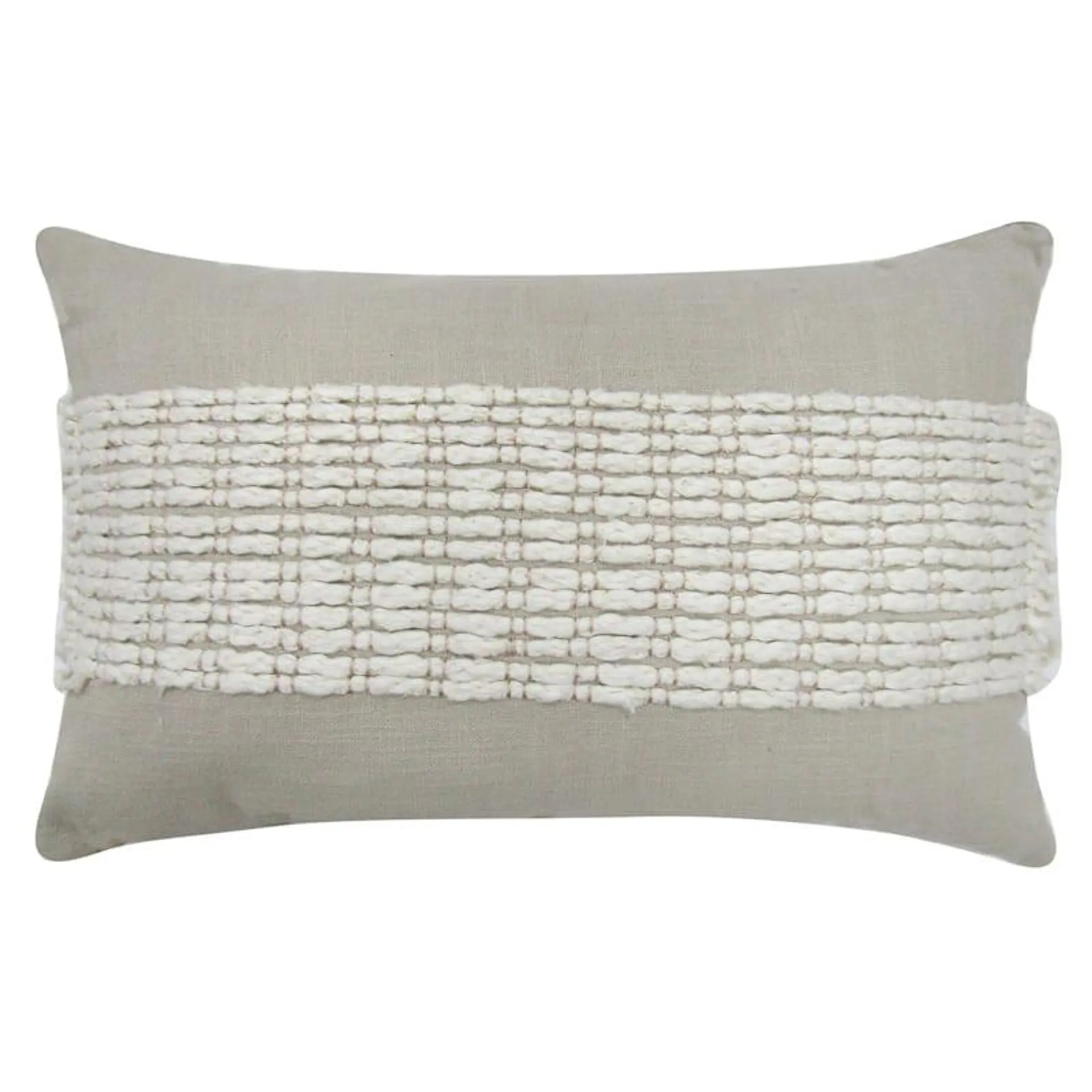 Natural Cord Fringe Woven Oblong Throw Pillow, 14x20