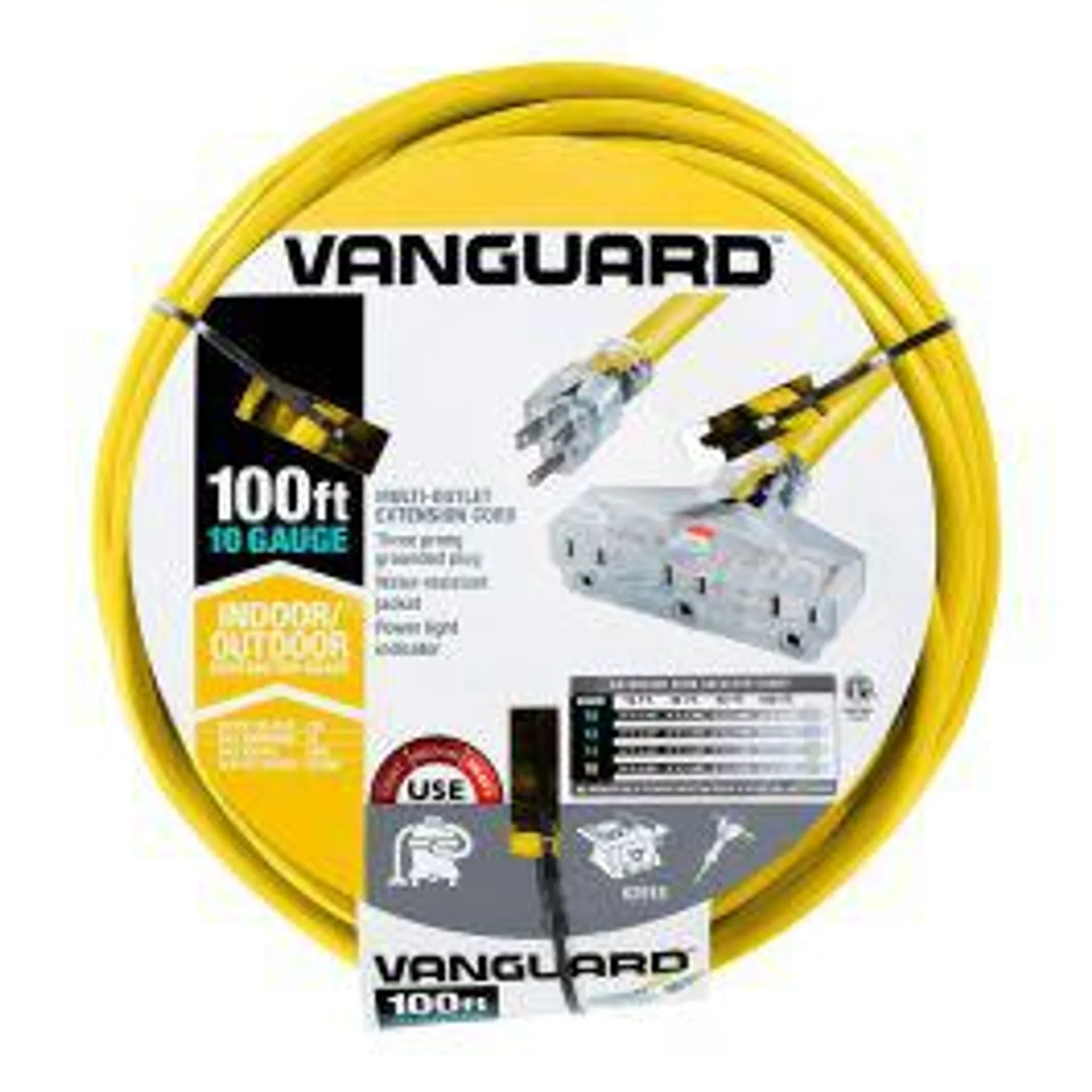 100 ft. x 10/3 Gauge Triple Tap Extension Cord, Yellow