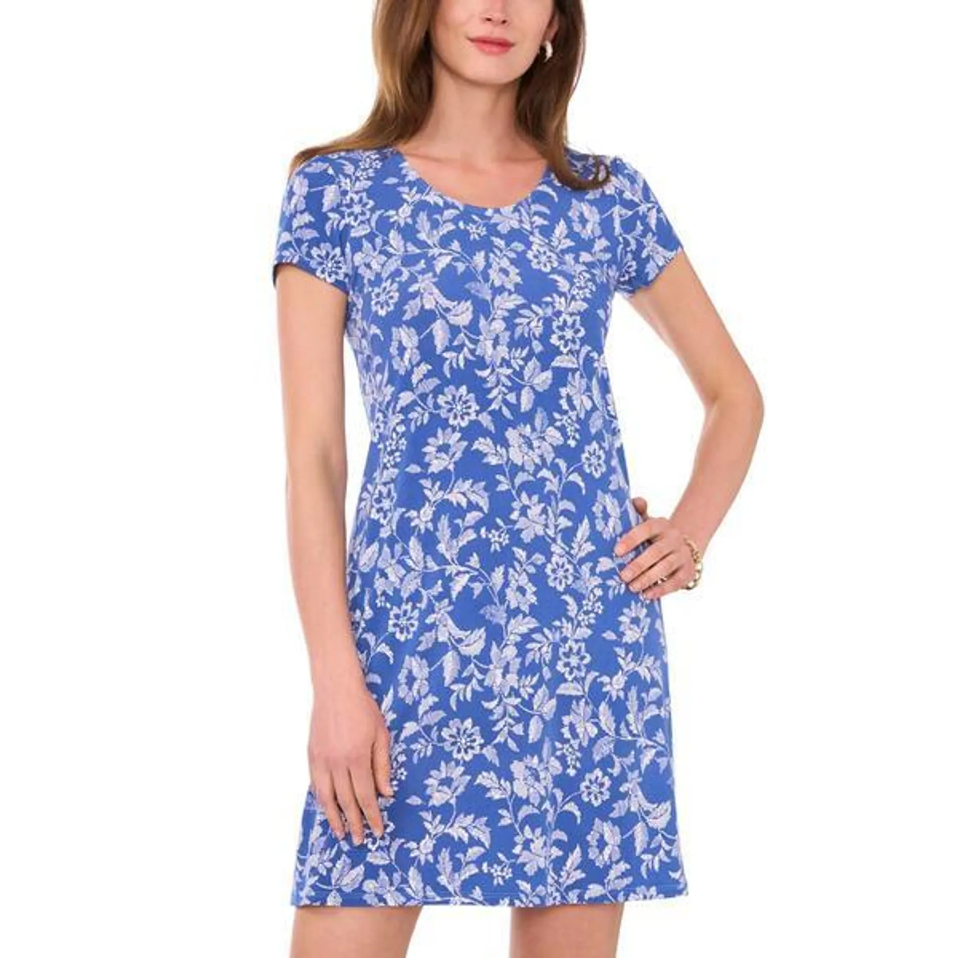 Womens MSK Short Sleeve Floral Leaf A-Line Dress