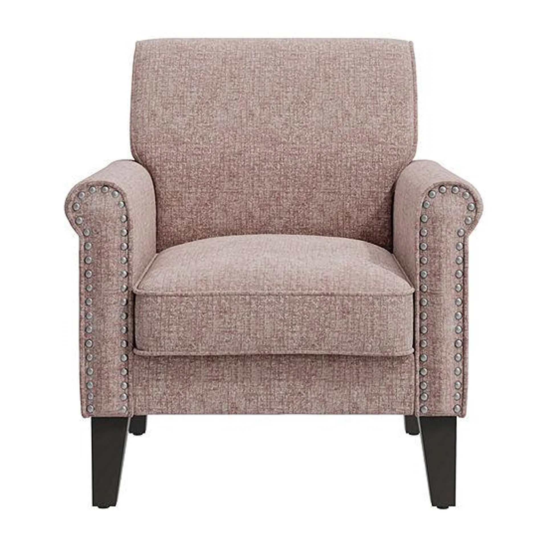 Jean Traditional Rolled Arm Accent Chair with Pewter Nailheads in Chenille