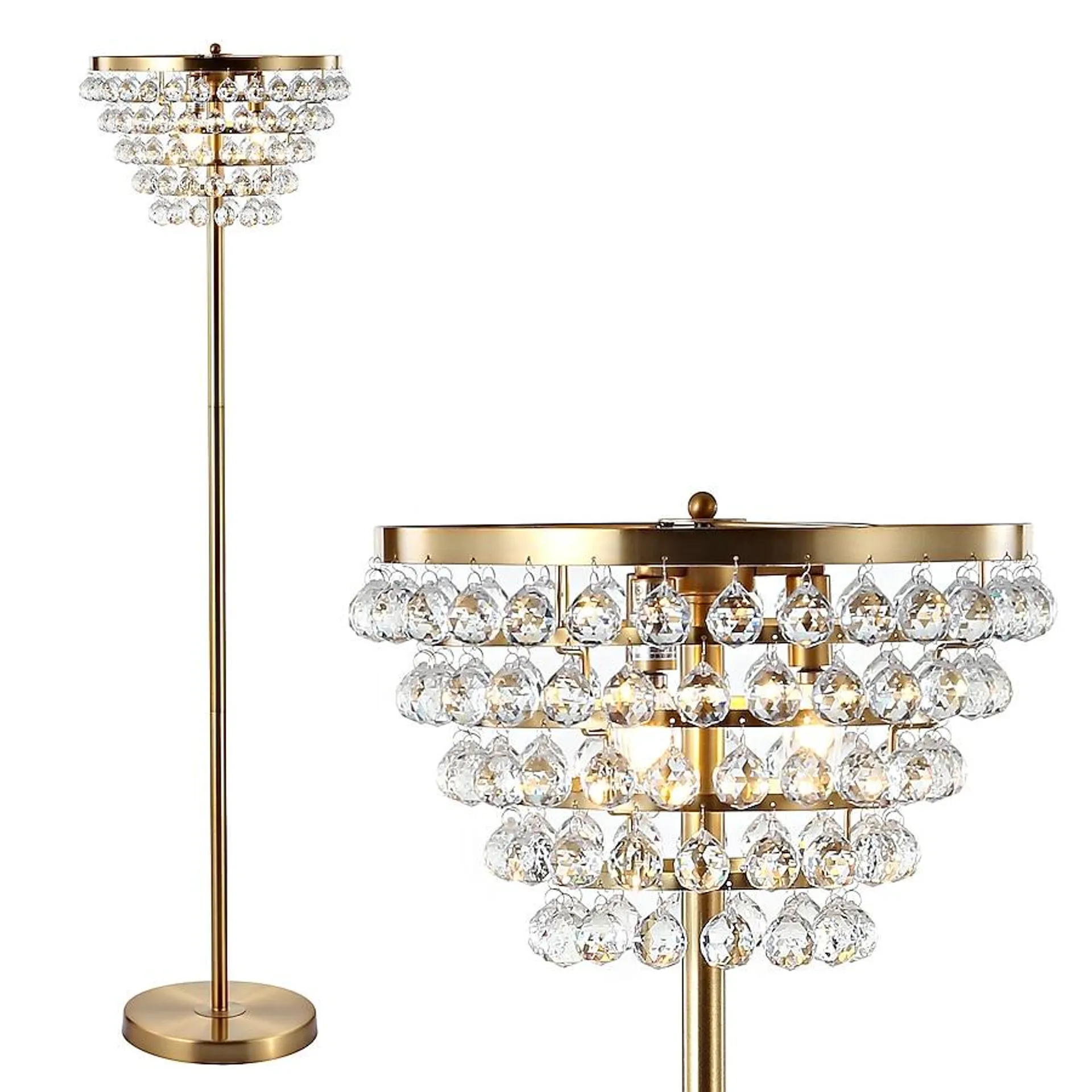 JONATHAN Y Jemma Crystal/Metal Transitional 60-in Brass Gold Torchiere Floor Lamp