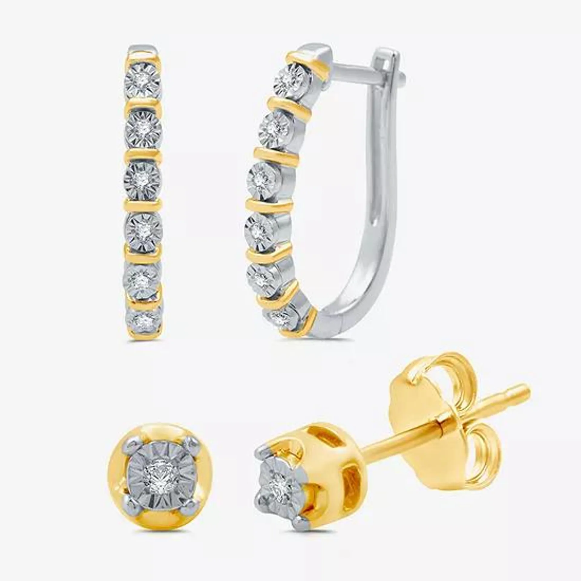 Yes, Please! 1/10 CT. T.W. Mined White Diamond 14K Gold Over Silver Sterling Silver Round 2 Pair Earring Set