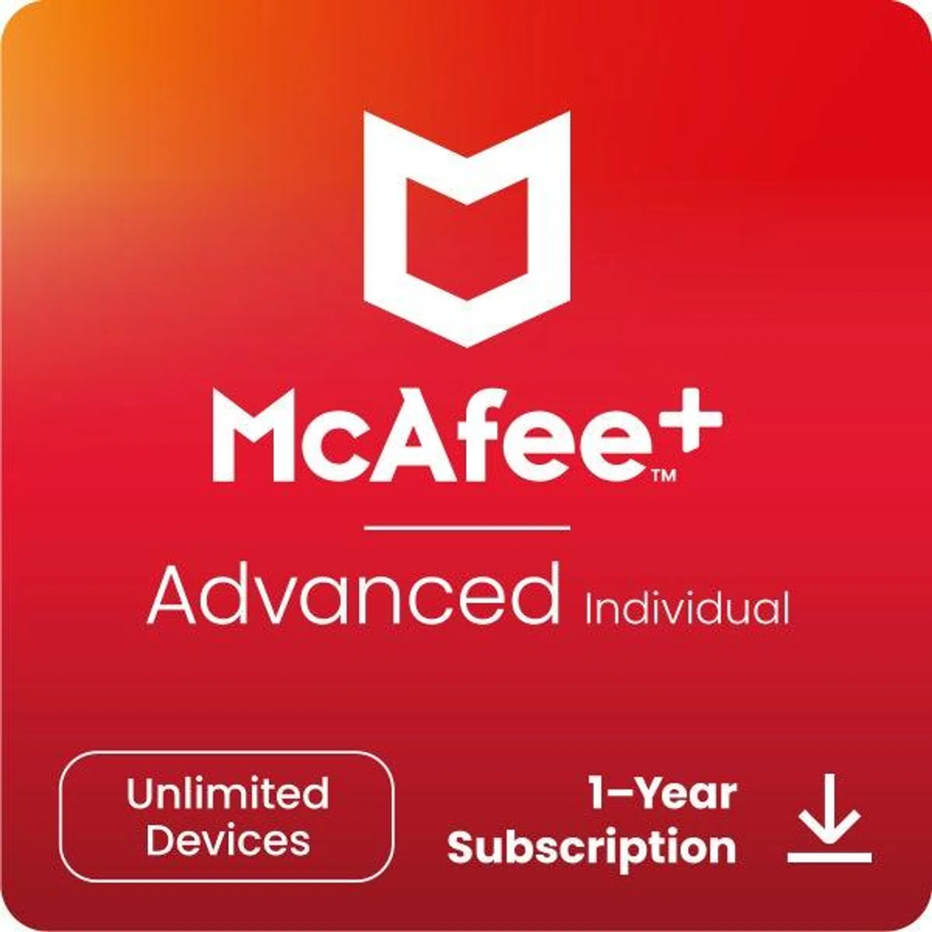 McAfee + Advanced Individual, Unlimited Devices, 1-Year Subscription (E-delivery)