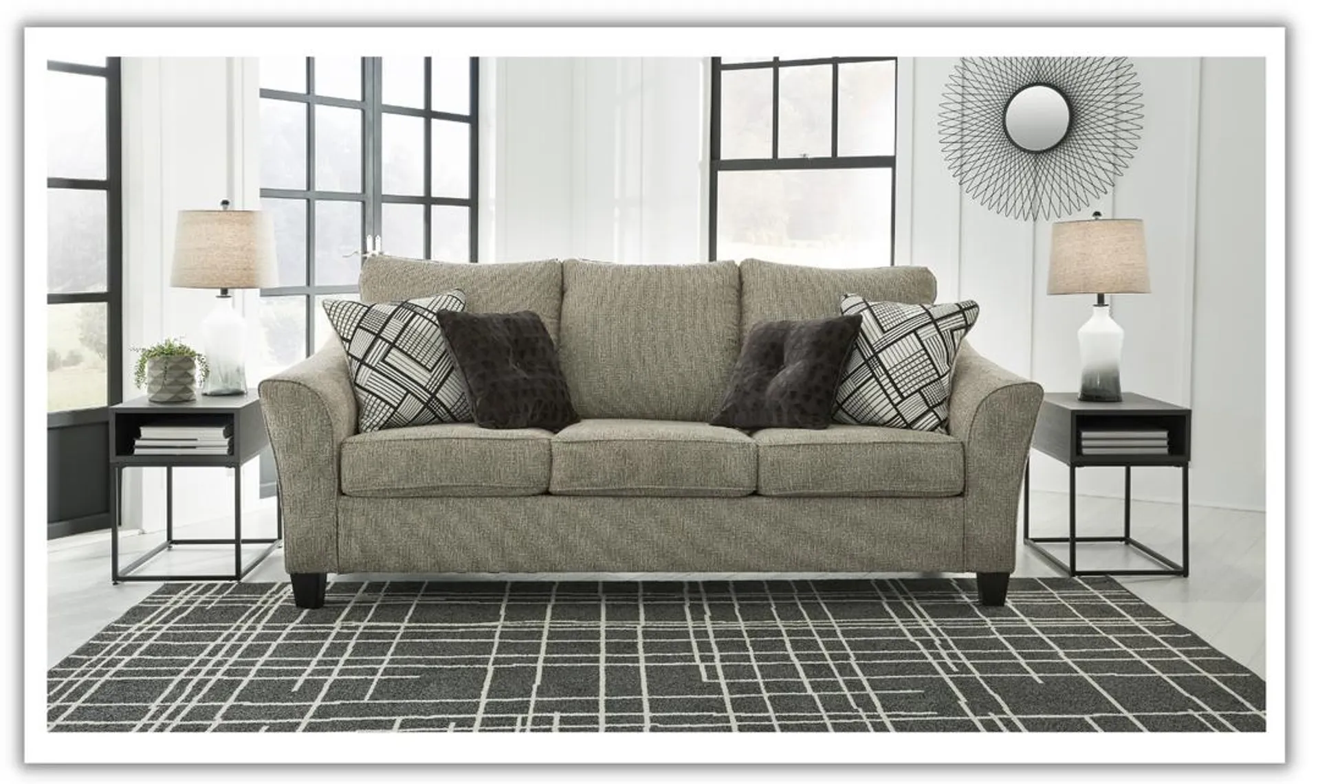 Modern Heritage Barnesley 3-Seater Stationary Fabric Sofa in Platinum Gray