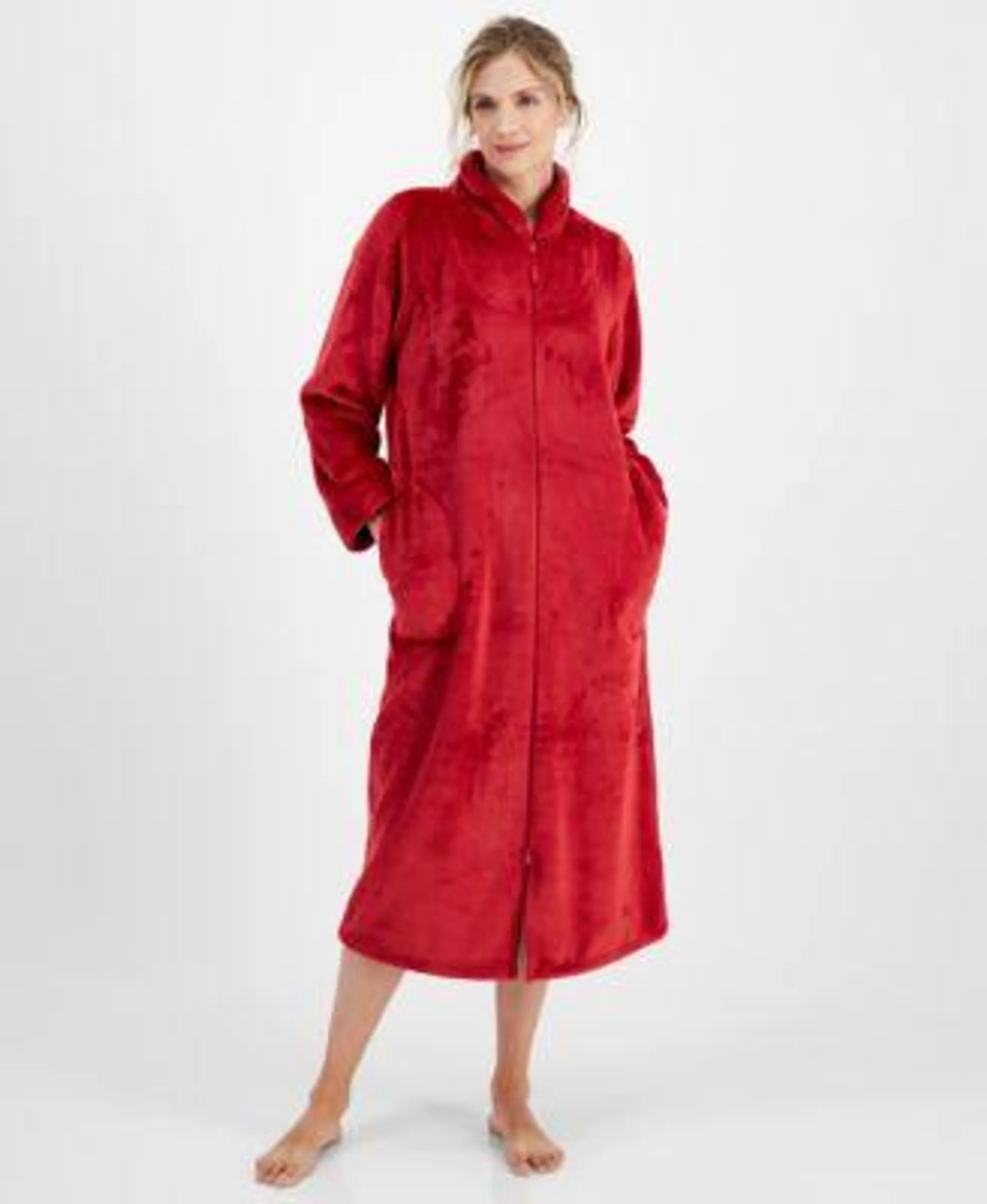 Women's Long Plush Zip-Front Robe, Created for Macy's