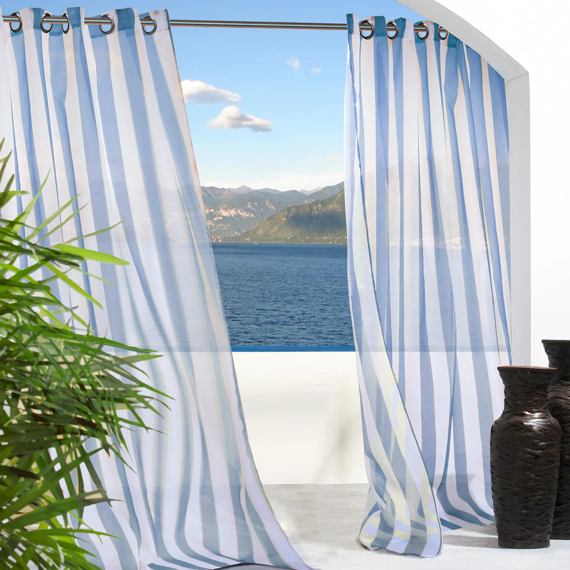 Escape Striped Outdoor Curtain Panel, 96"L