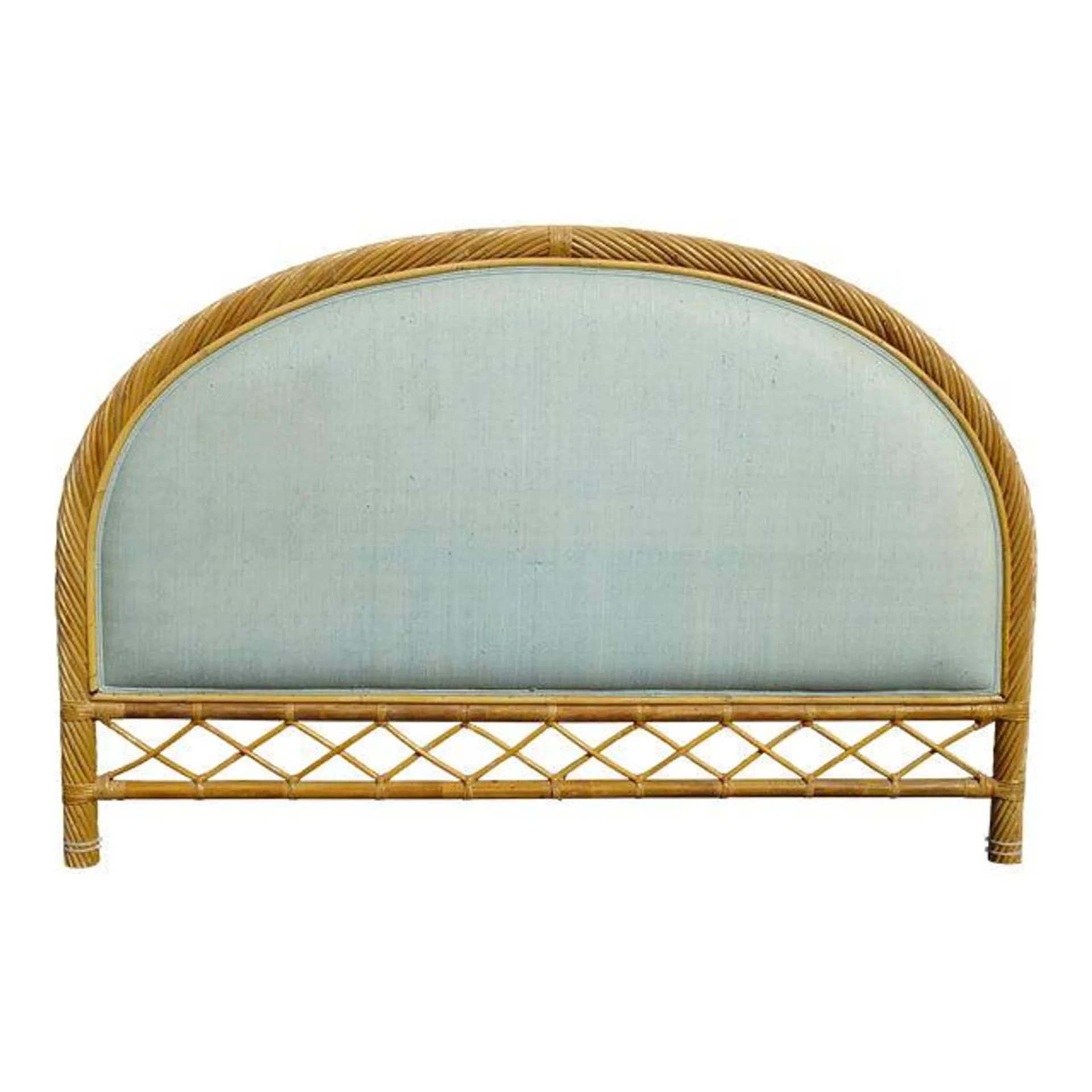 Vintage French Country Bamboo Rattan Green Queen Headboard