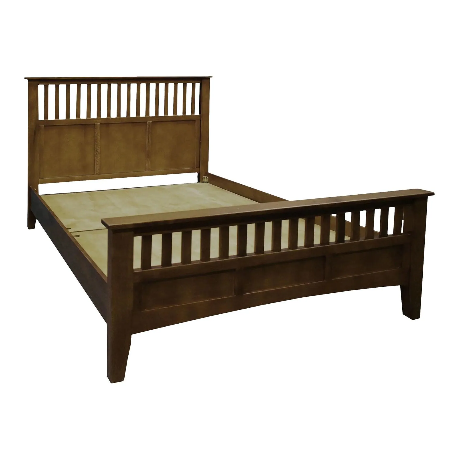 Crafters and Weavers Mission Style Quarter Sawn Oak Bed With Slats - Walnut - Queen