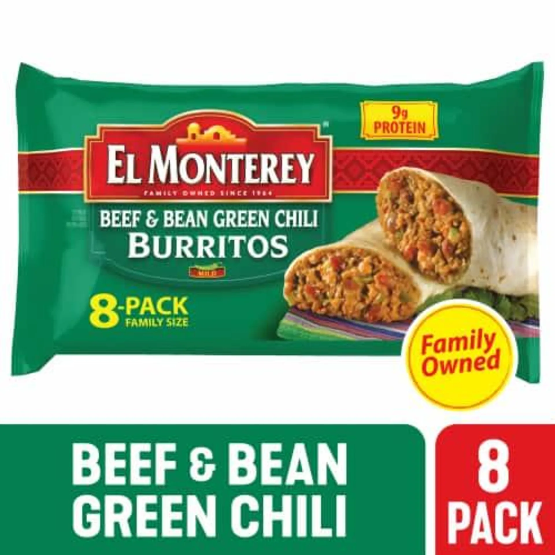 El Monterey® Family Size Beef & Bean Green Chili Frozen Burritos