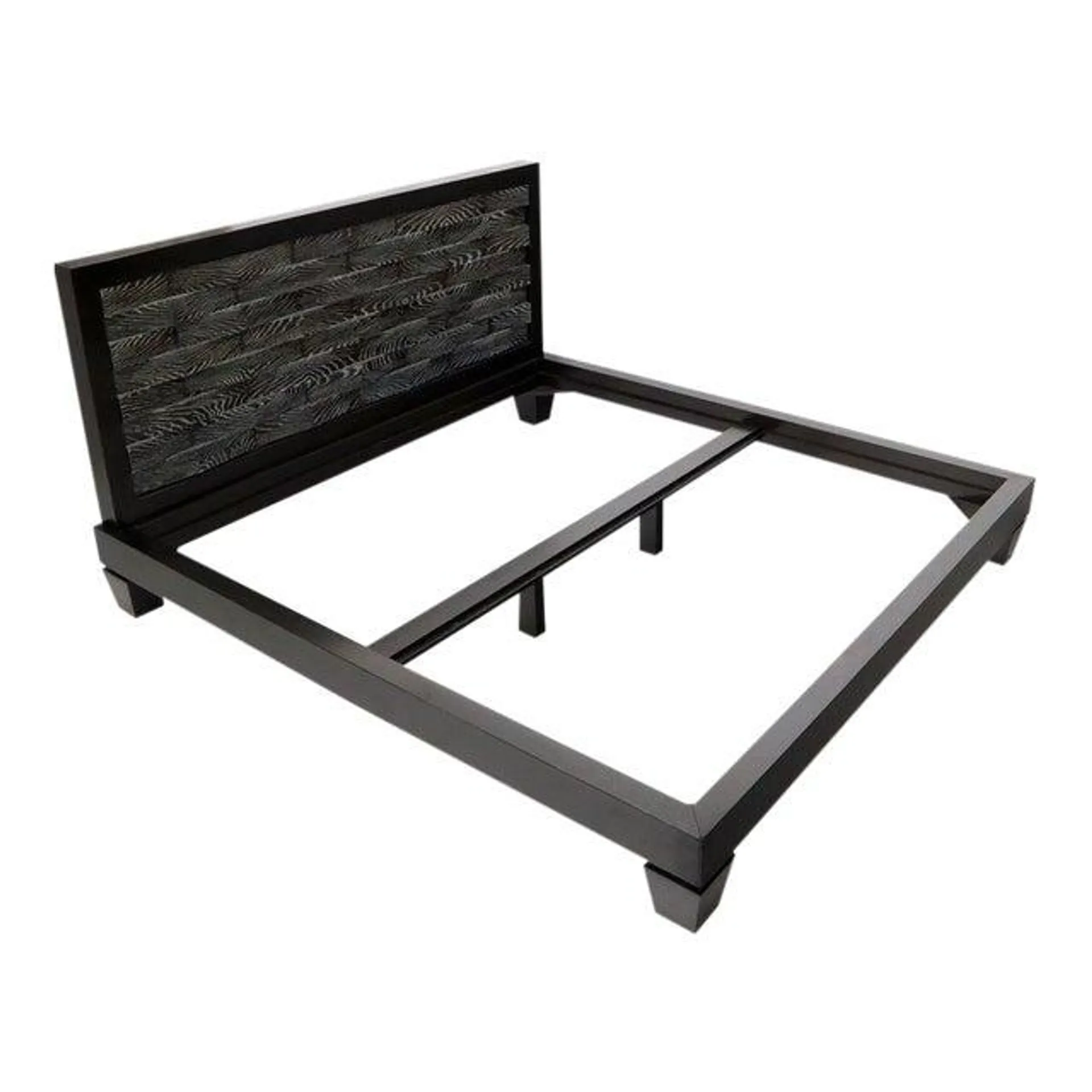 Large Large King Size Black Lacquer Cerused Oak Bed Headboard