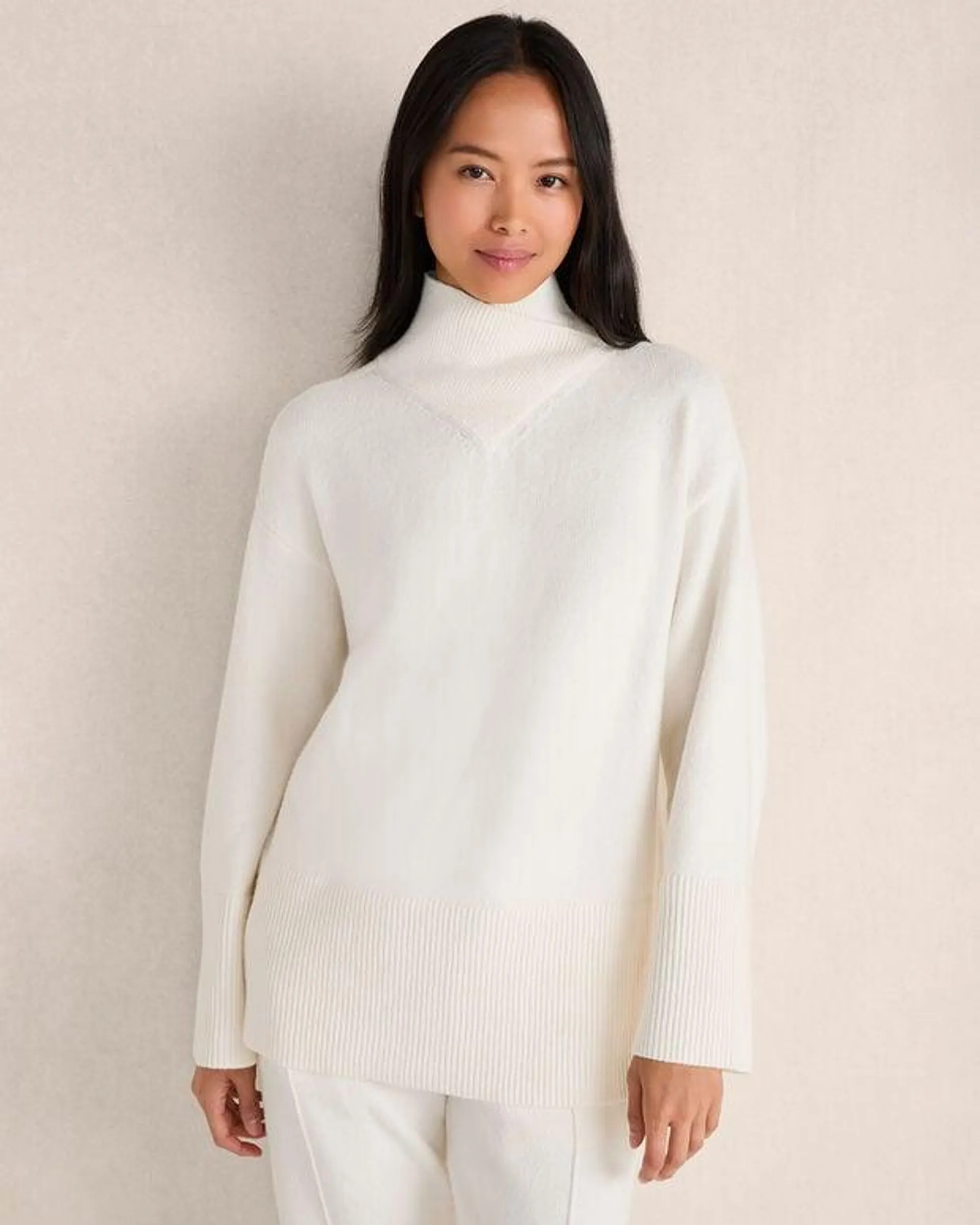 Organic Cotton Crossover Turtleneck Sweater