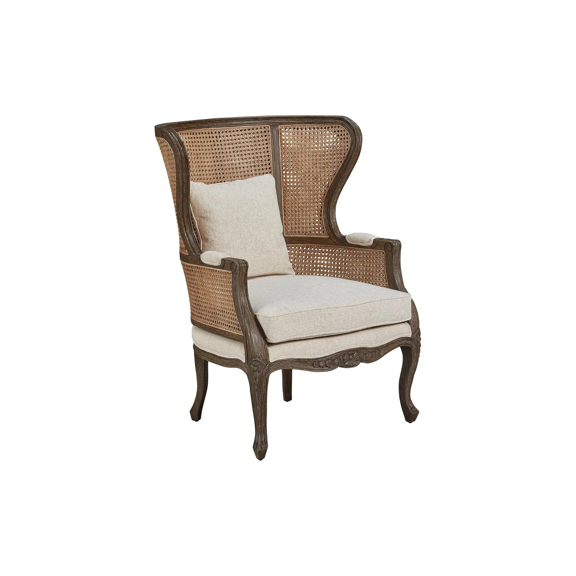 Linen and Rattan Wingback Chair