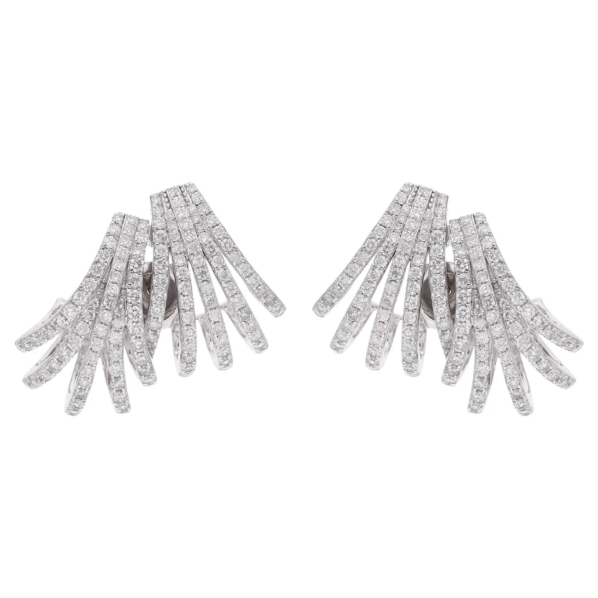 3.9 Carat Diamond Pave Multi Layer Ear Cuff Earrings 14 Karat White Gold Jewelry