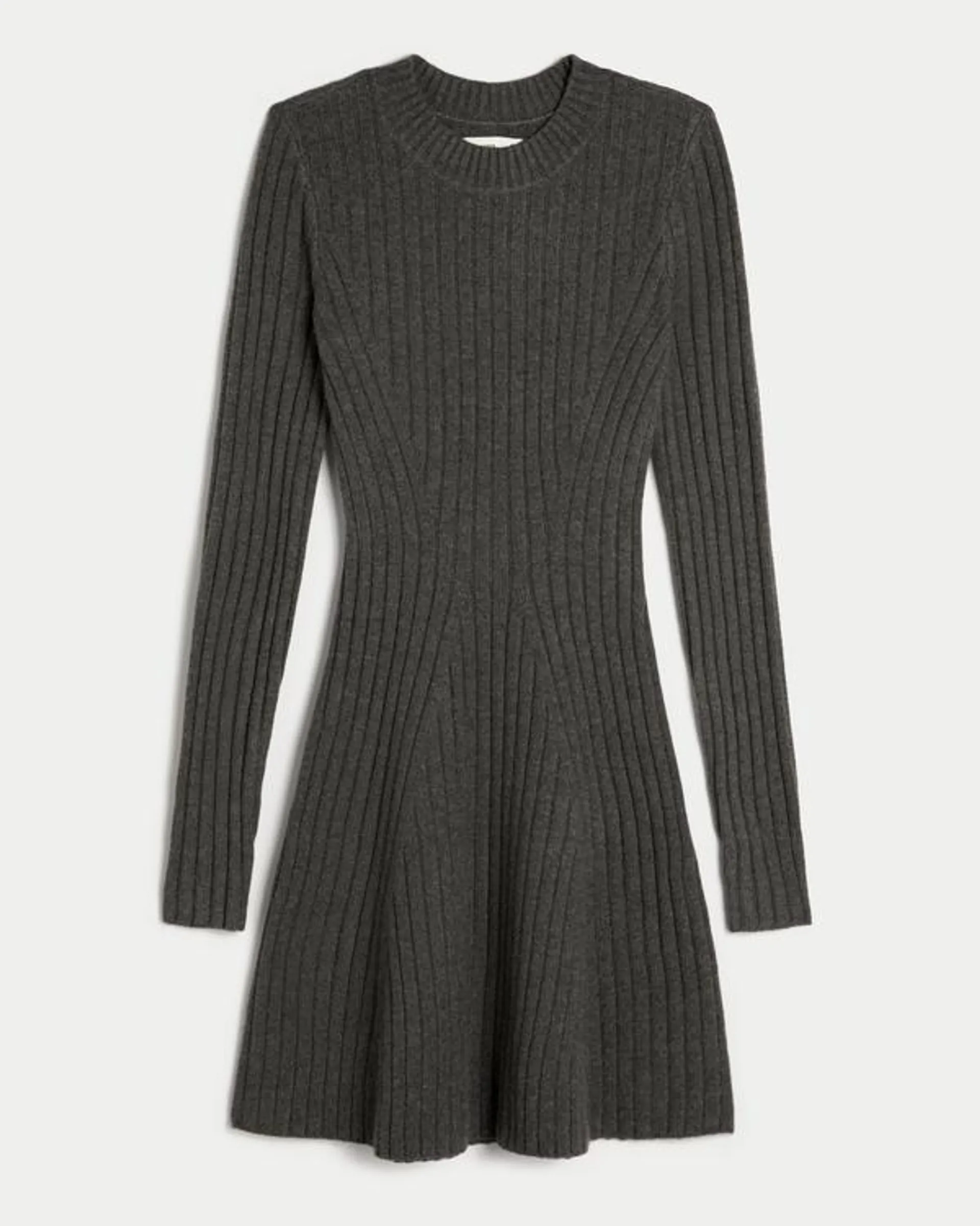 Ribbed Skater Mini Sweater Dress