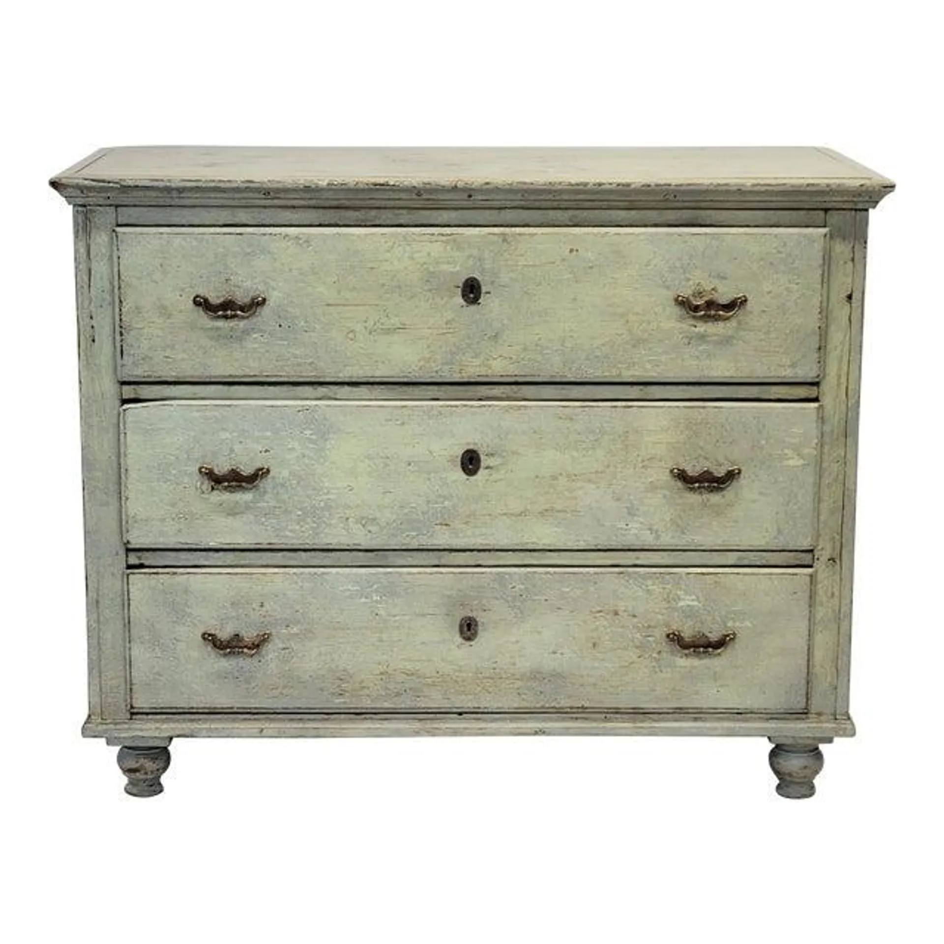 Antique European Rustic Pine Seafoam Painted Dresser Chest of Drawers