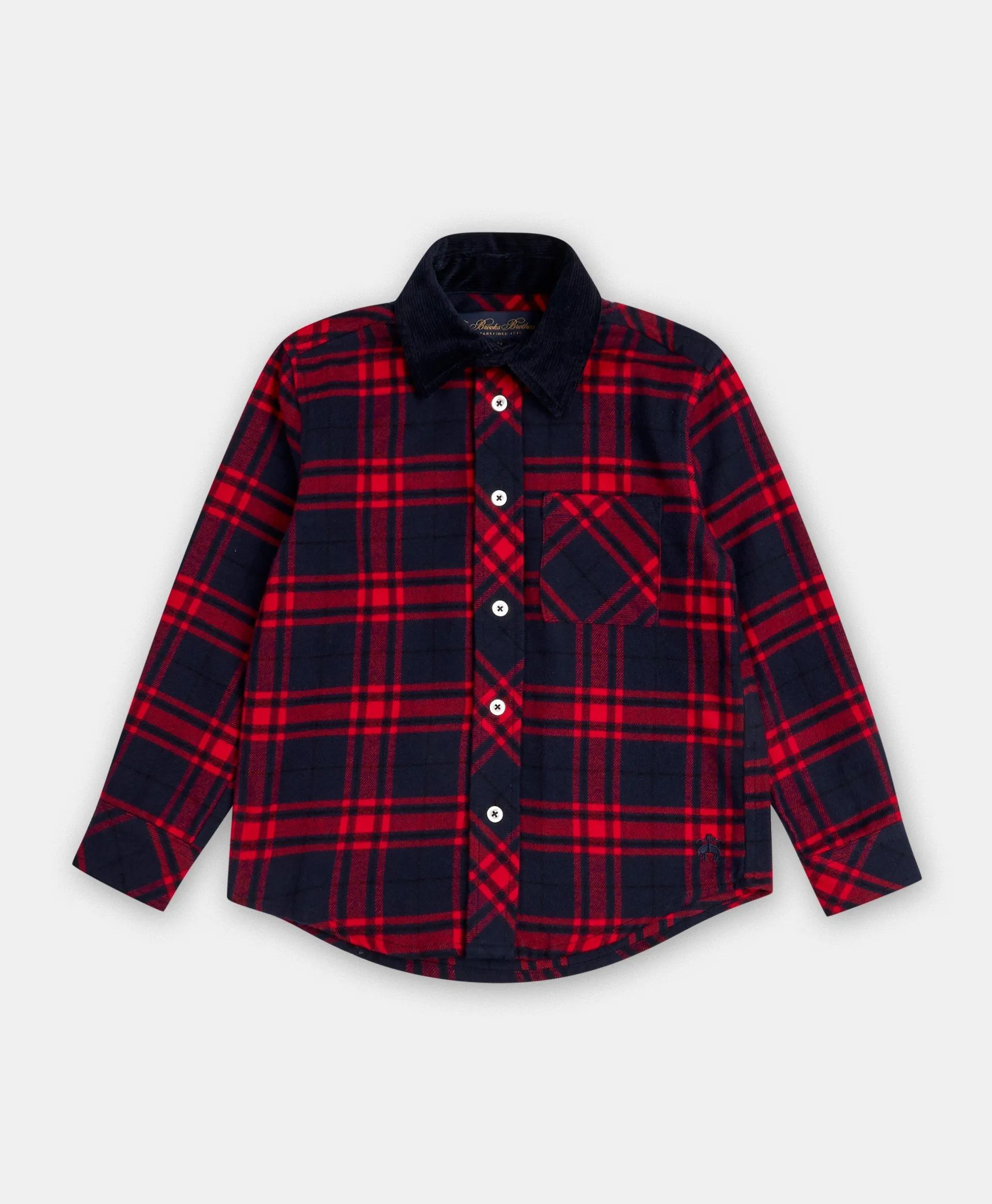 Boys Brushed Cotton Plaid Flannel Sport Shirt with Contrast Collar