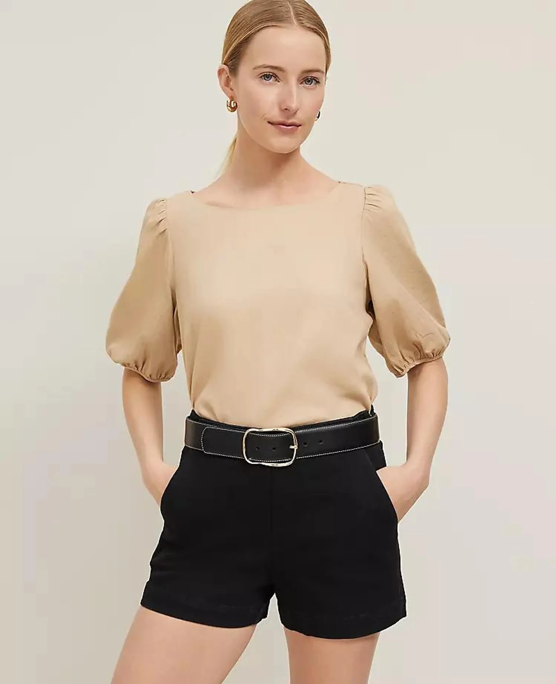 Linen Blend Boatneck Popover