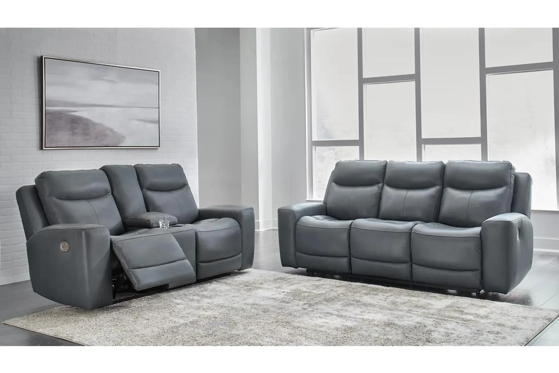 Mindanao Dual Power Leather Reclining Sofa and Loveseat