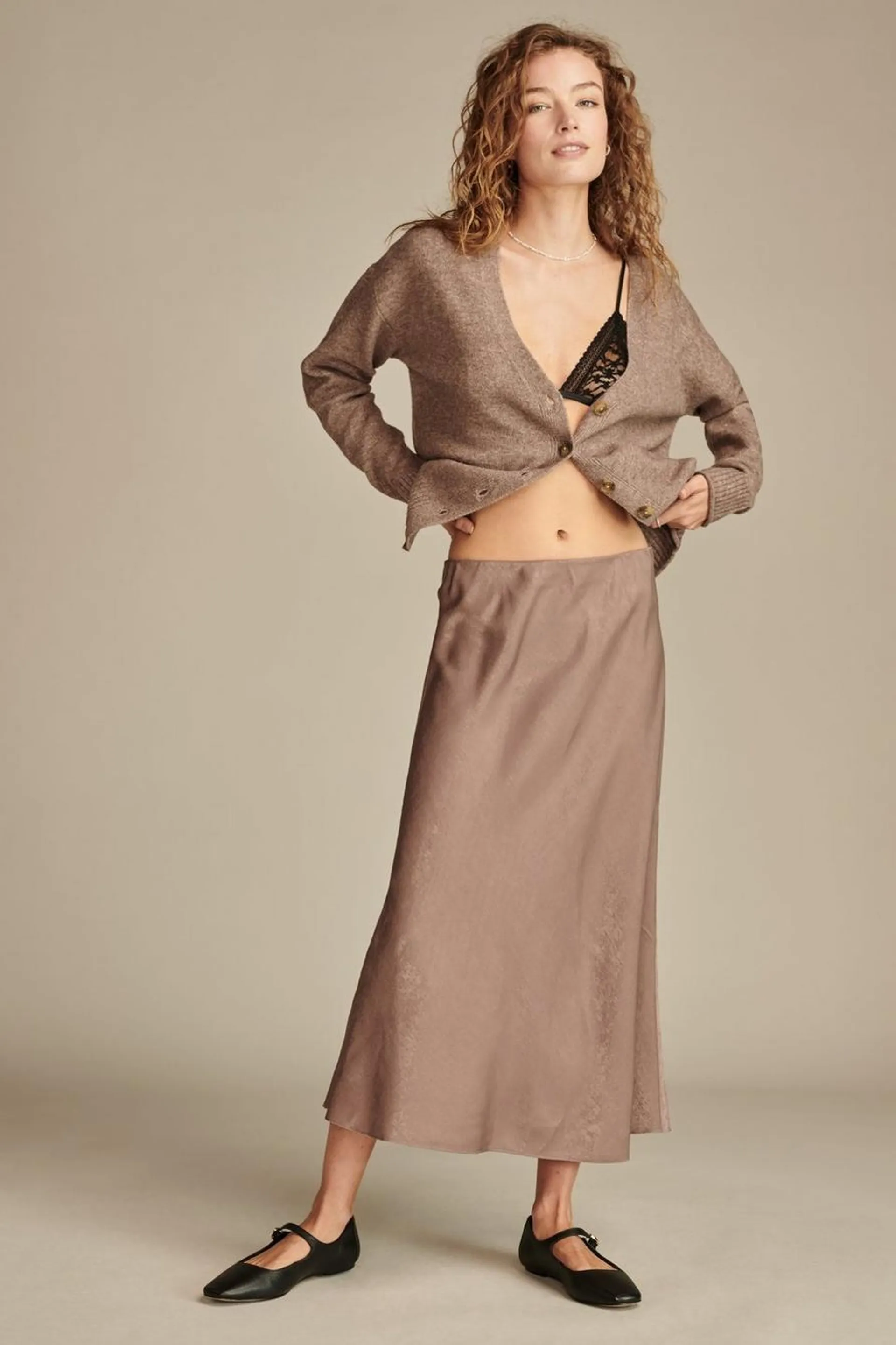 satin silky midi slip skirt