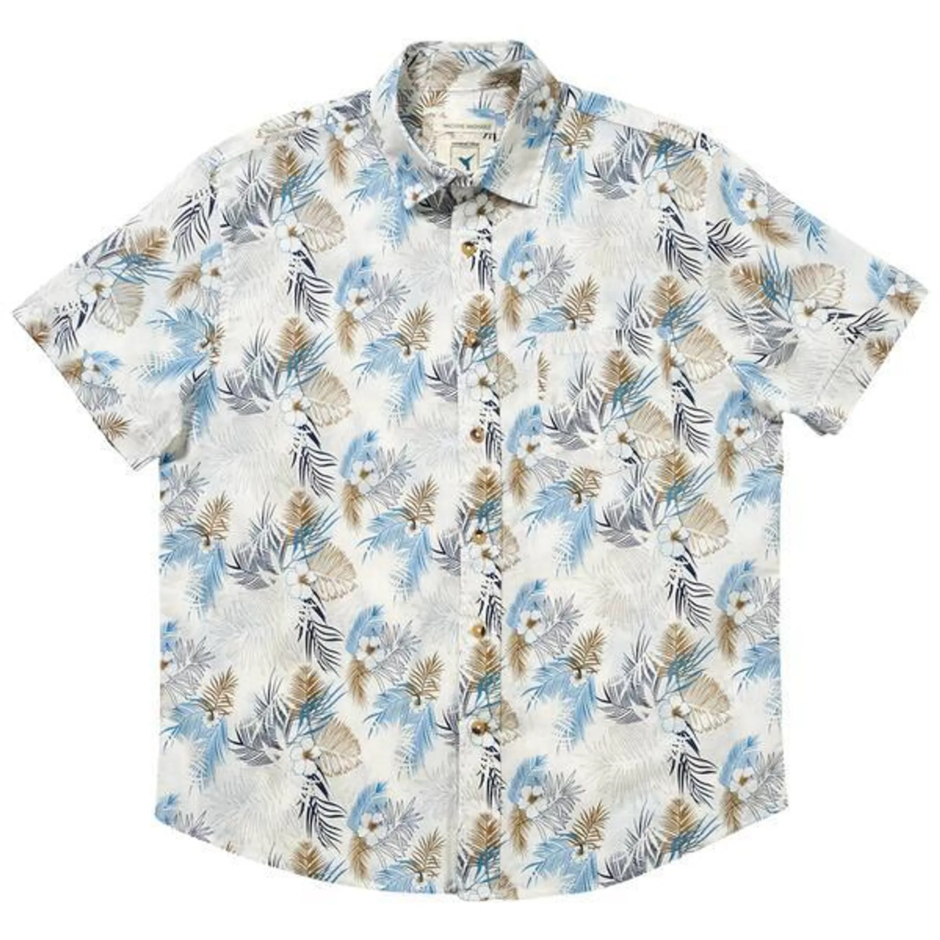 Mens Natural Blue by Visitor Floral Button Down Shirt - White