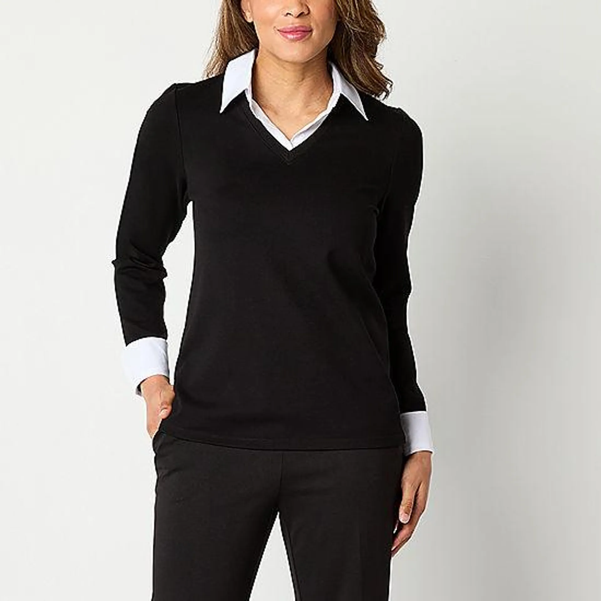 new! Black Label by Evan-Picone Womens Long Sleeve Blouse