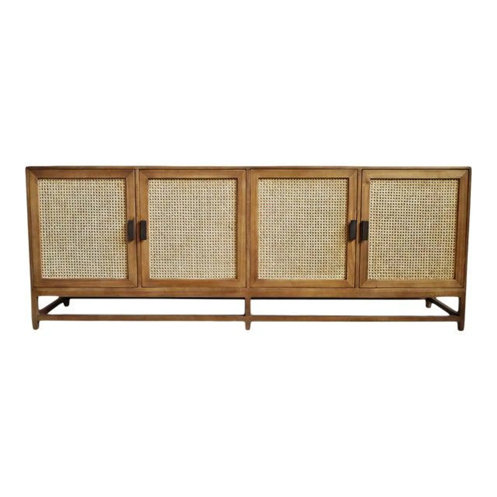 Modern Teak & Rattan Cane Sideboard