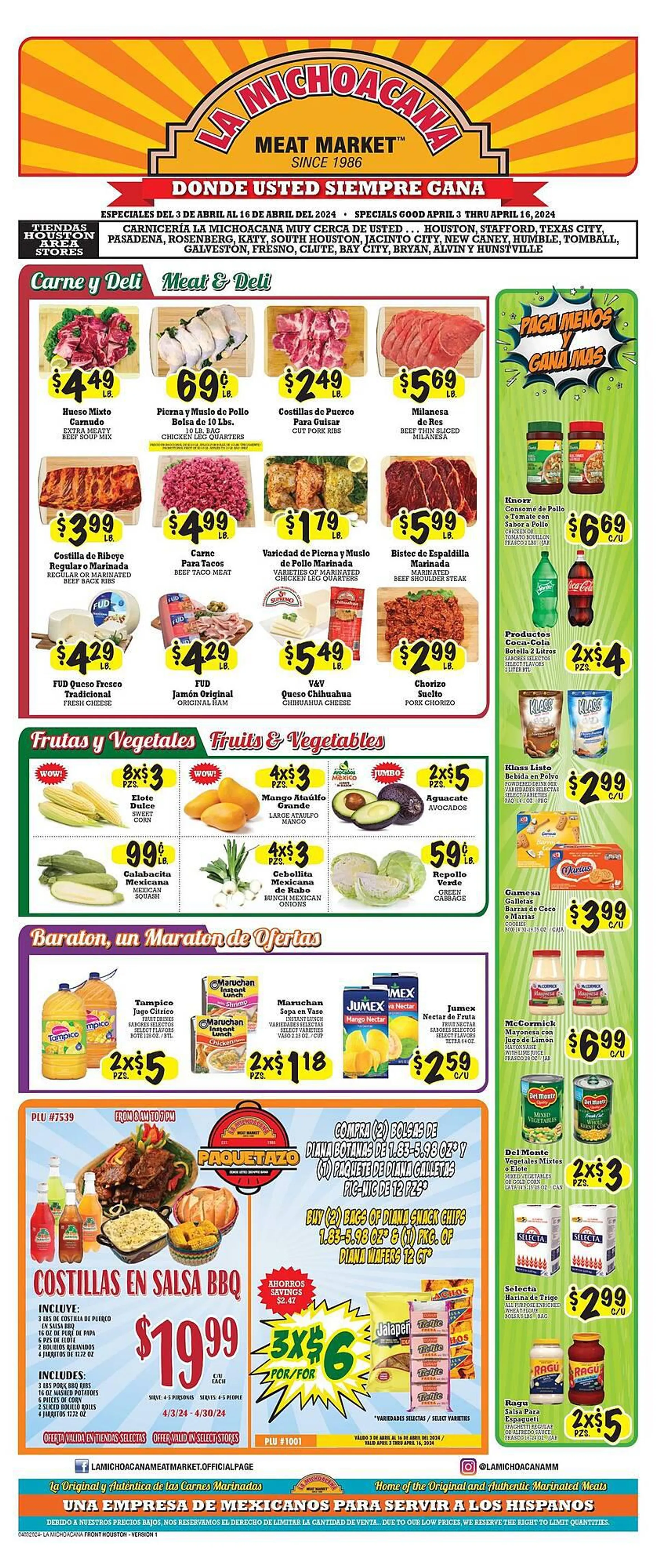 Weekly ad La Michoacana Weekly Ad from April 4 to April 16 2024 - Page 1