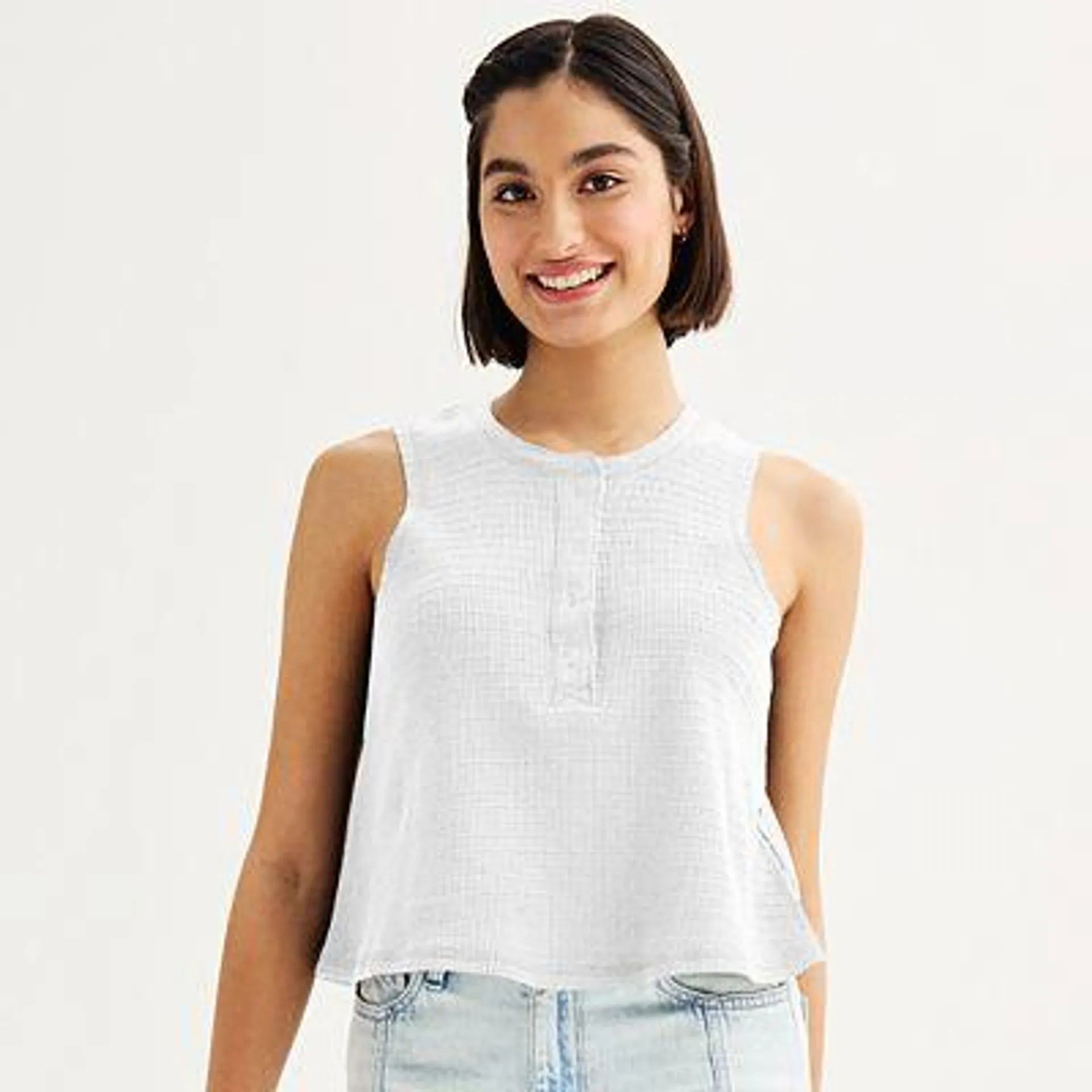 Juniors' SO® Boxy Crop Henley Tank Top