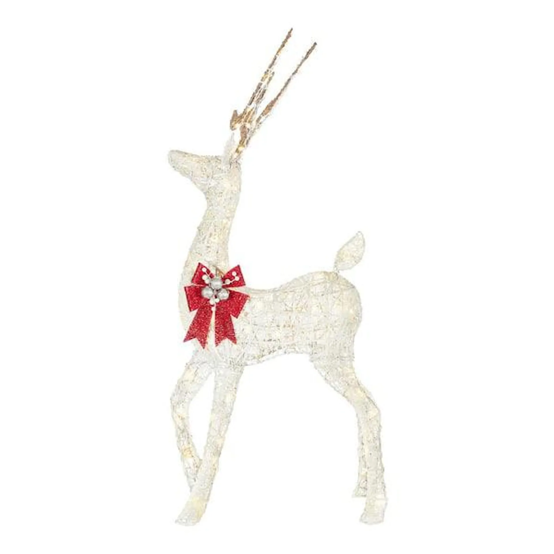 56 in. Warm White LED Super Bright Deer with Red Bow Holiday Yard Decoration