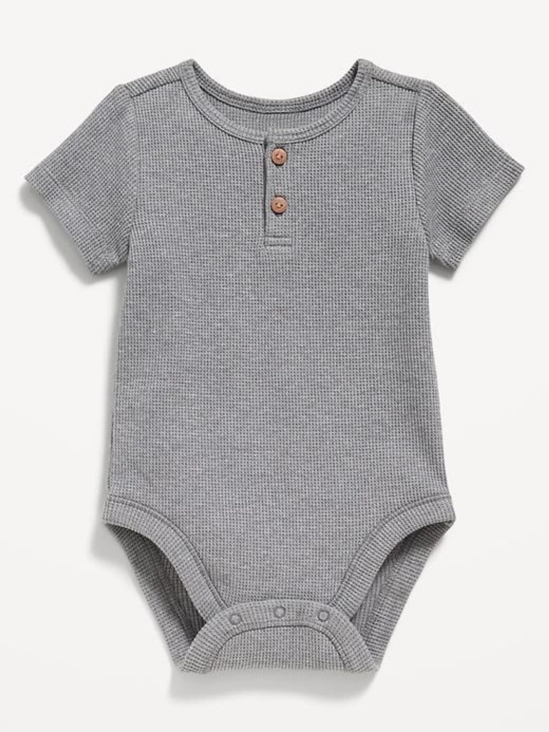 Unisex Thermal-Knit Henley Bodysuit for Baby