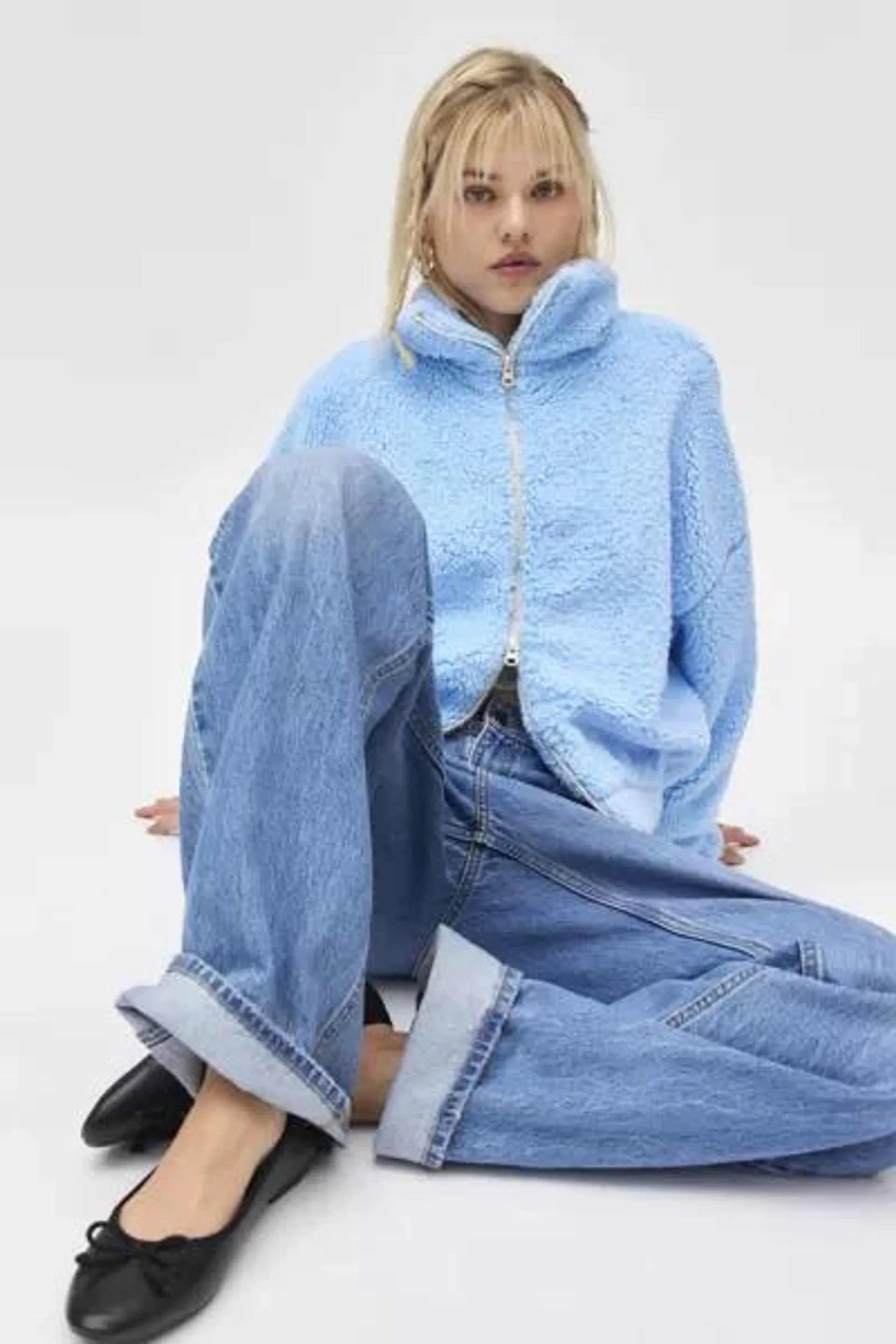 Kimchi Blue Snow Bunny Piled Fleece Zip-Up Jacket