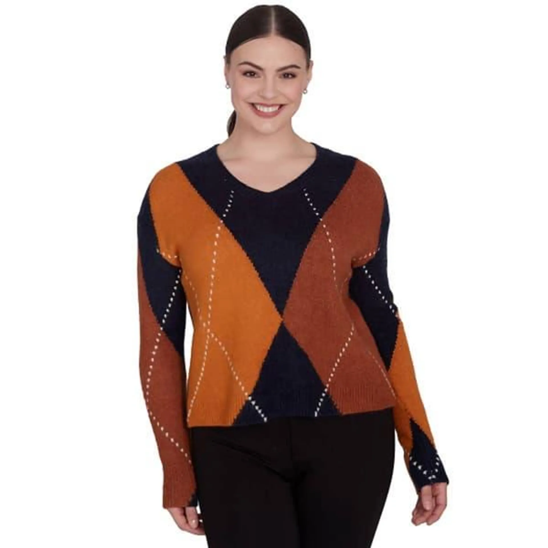 Womens Skye’s The Limit Wonderfall Argyle Long Sleeve Sweater