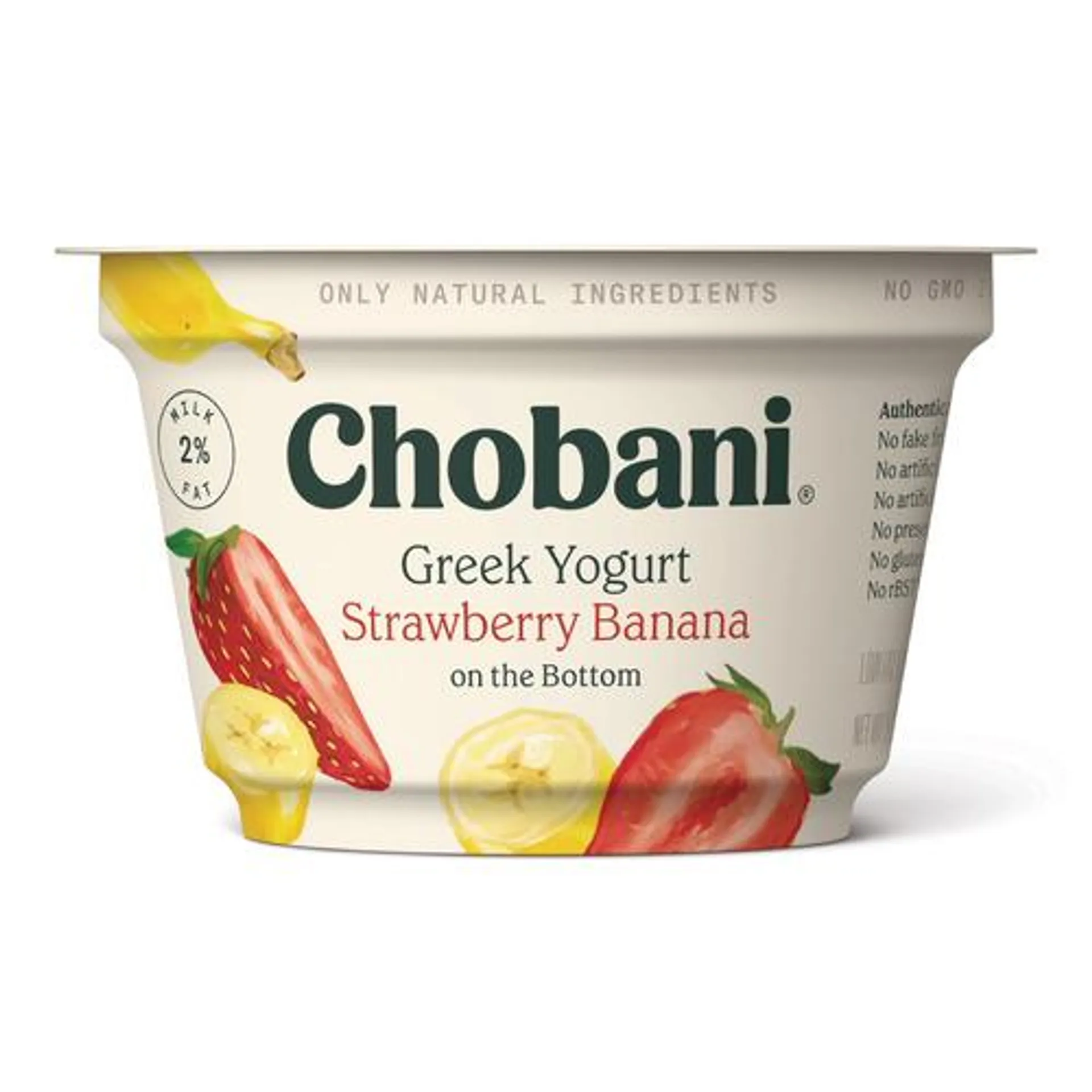 Chobani® Greek yogurt, strawberry banana on the bottom