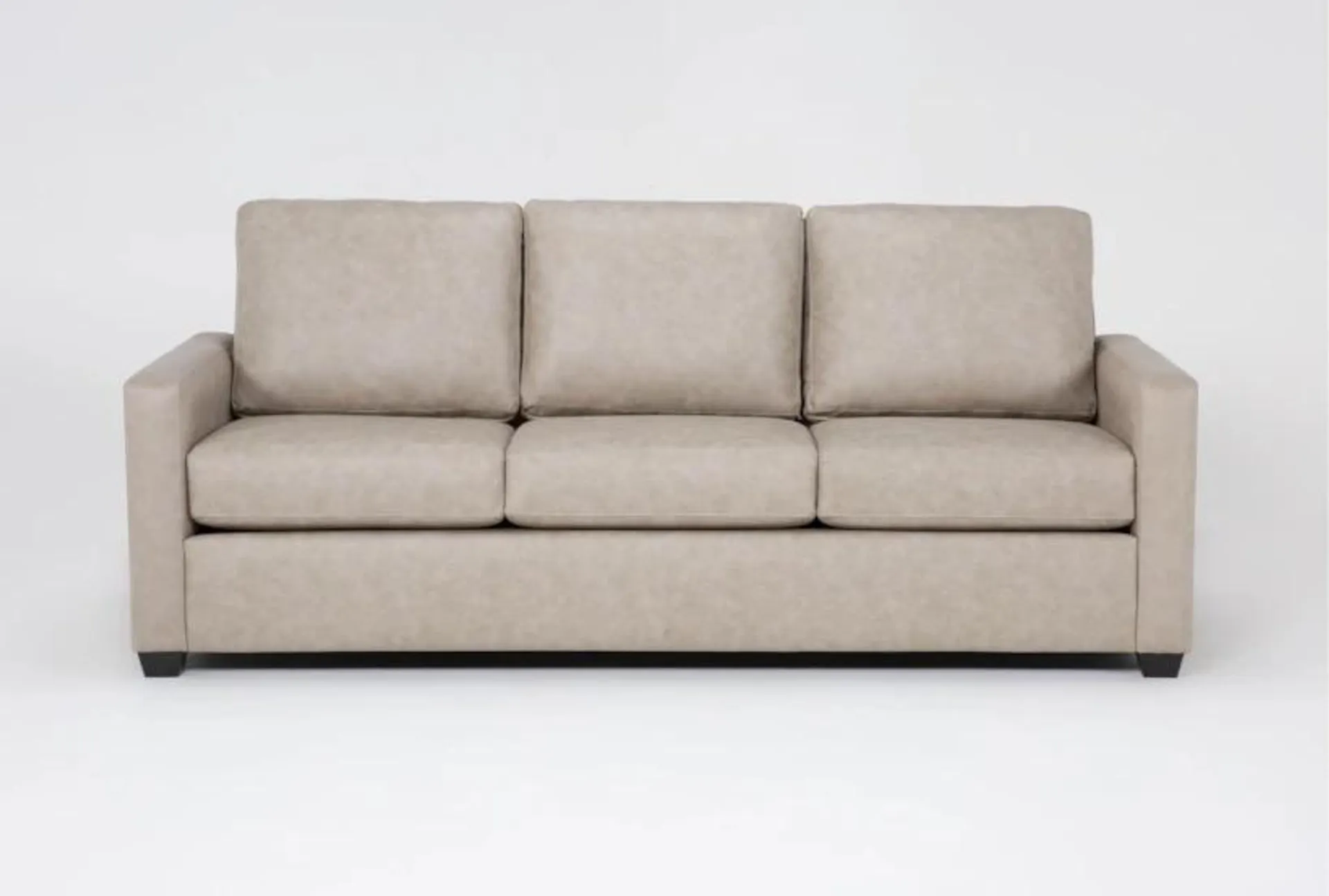 Mathers Mocha Beige Brown Vegan Faux Leather Fabric 91" Sofa | Loose Reversible Back