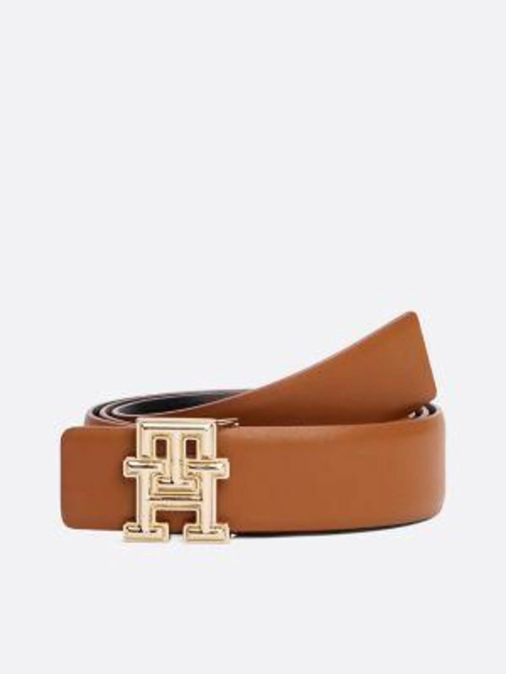 Monogram Buckle Reversible Leather Belt