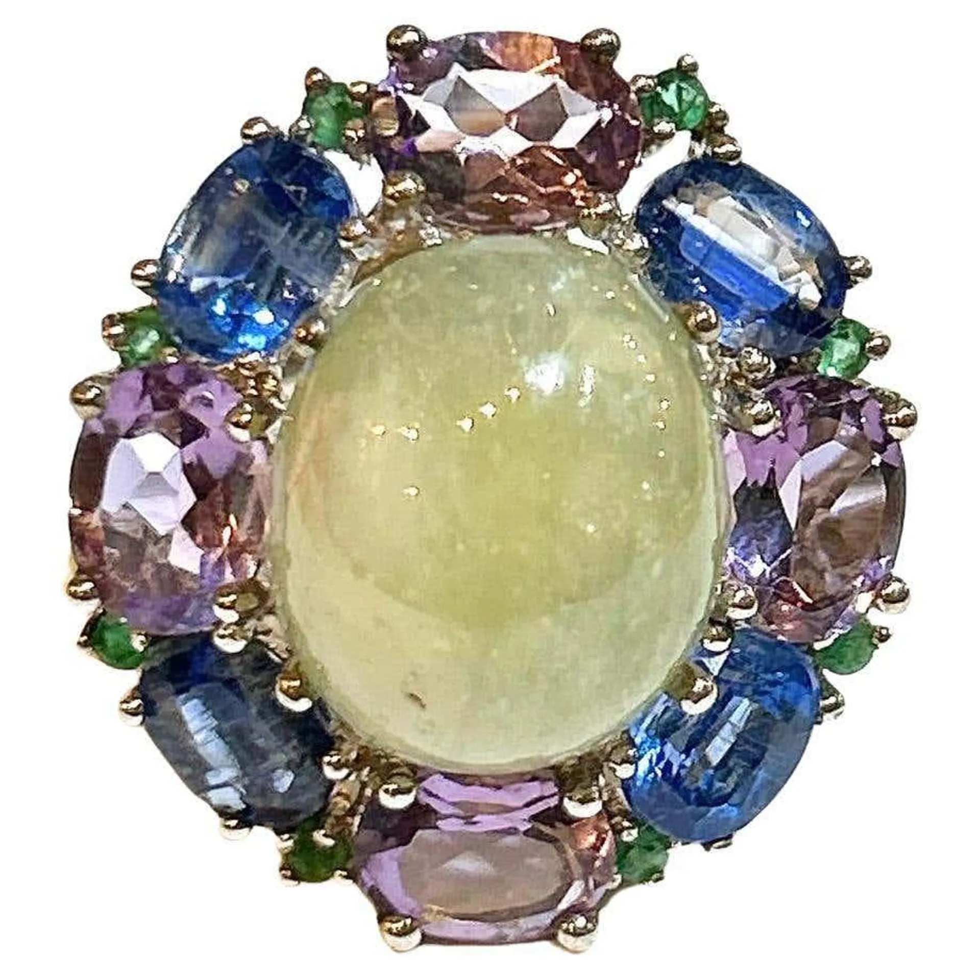 Bochic “Orient” Lemon Sapphire & Multi Gem Cocktail Ring In 18K Gold & Silver