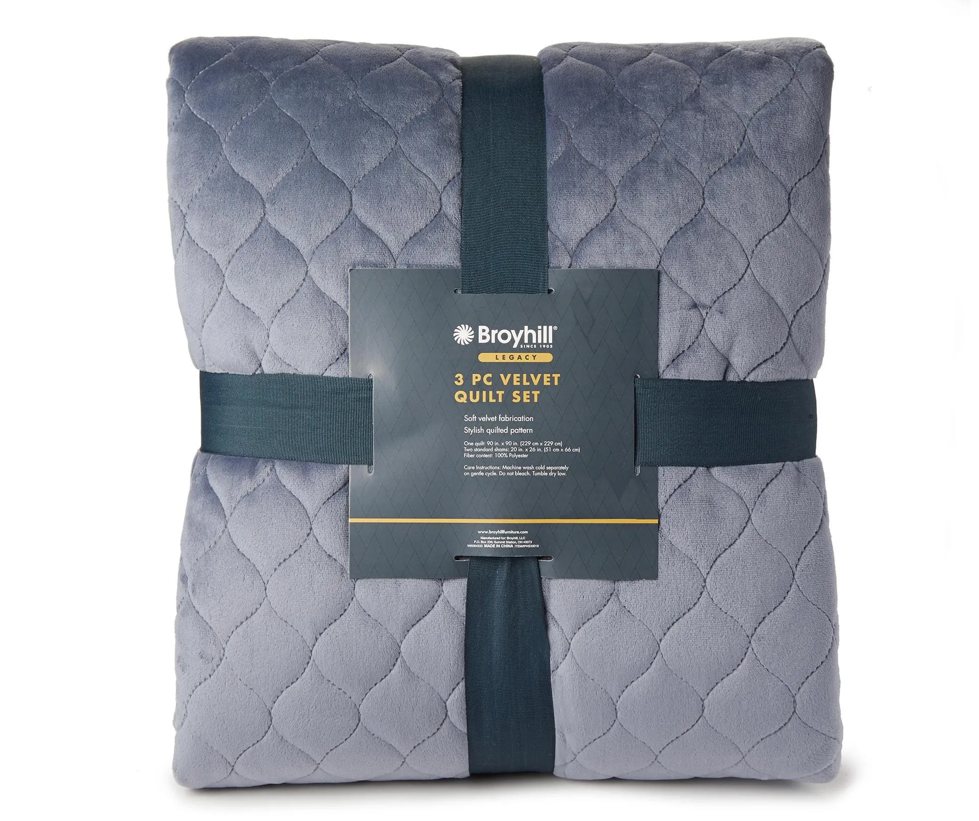 Denim Velvet Full/Queen 3-Piece Quilt Set