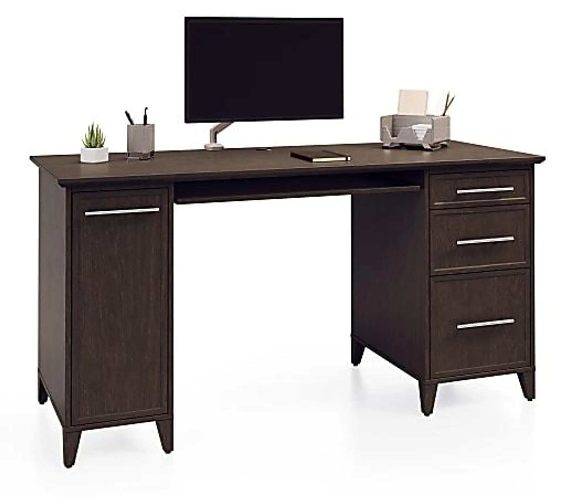 Realspace® Koru 60"W Straight Computer Desk With Integrated Power & Charging, Espresso Oak