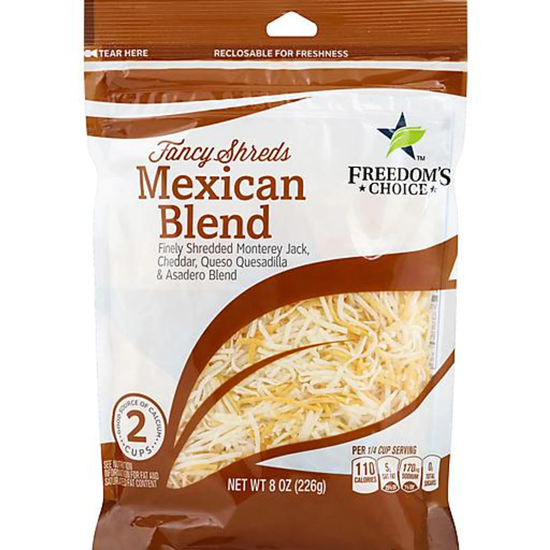 Freedom&#039;s Choice Fancy Shreds Mexican Blend Finely Shredded Four Cheese Blend 8 oz bag