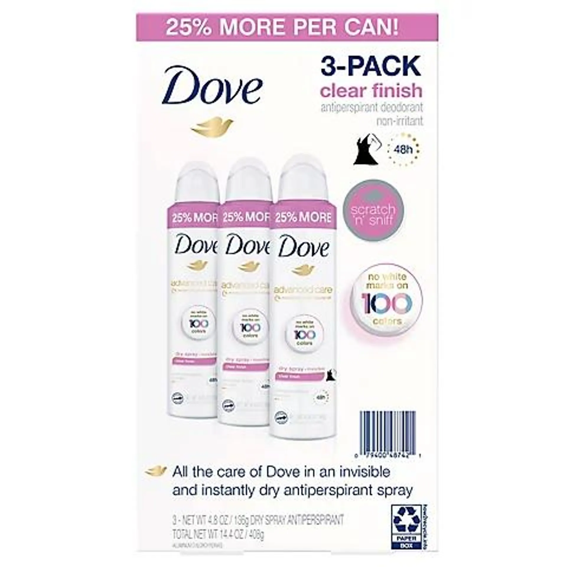 Dove Clear Finish Antiperspirant Spray, 3 ct.